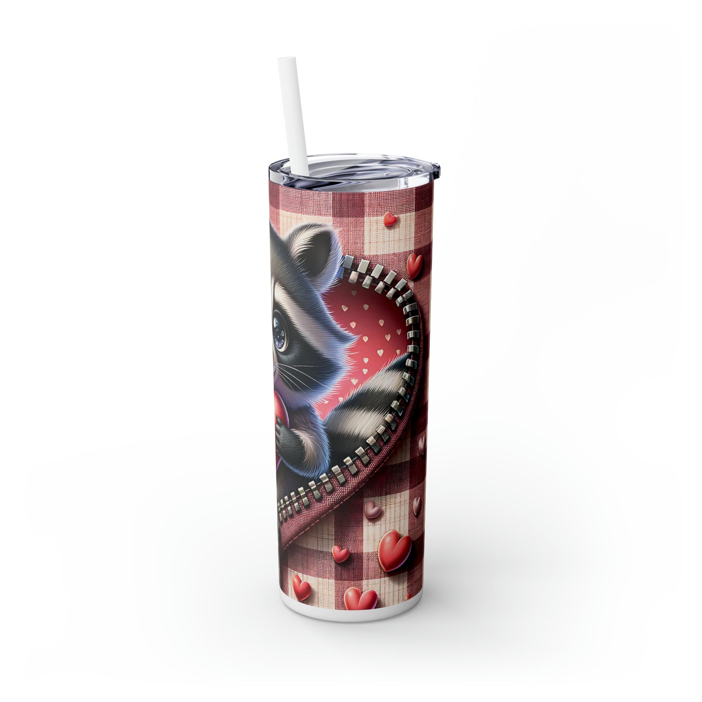 Skinny Tumbler with Straw, 20oz, Racoon, Valentines Day