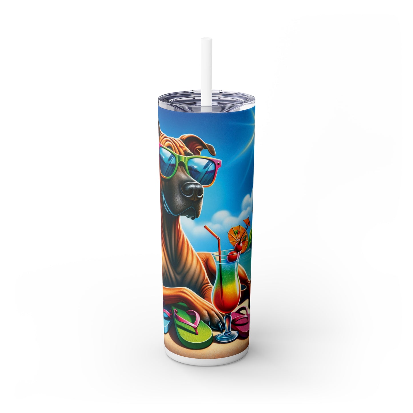 Skinny Tumbler with Straw, 20oz, Dog on Beach, Thai Ridgeback, awd-1248