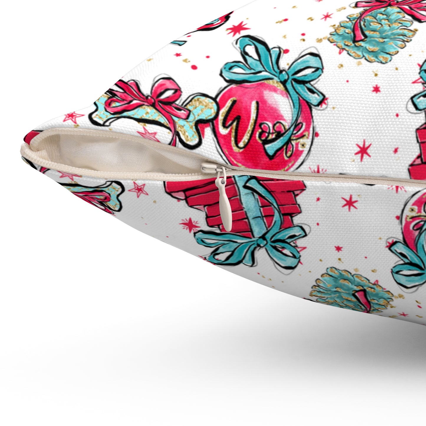 Spun Polyester Square Pillow, Doggie Presents Christmas Cushion