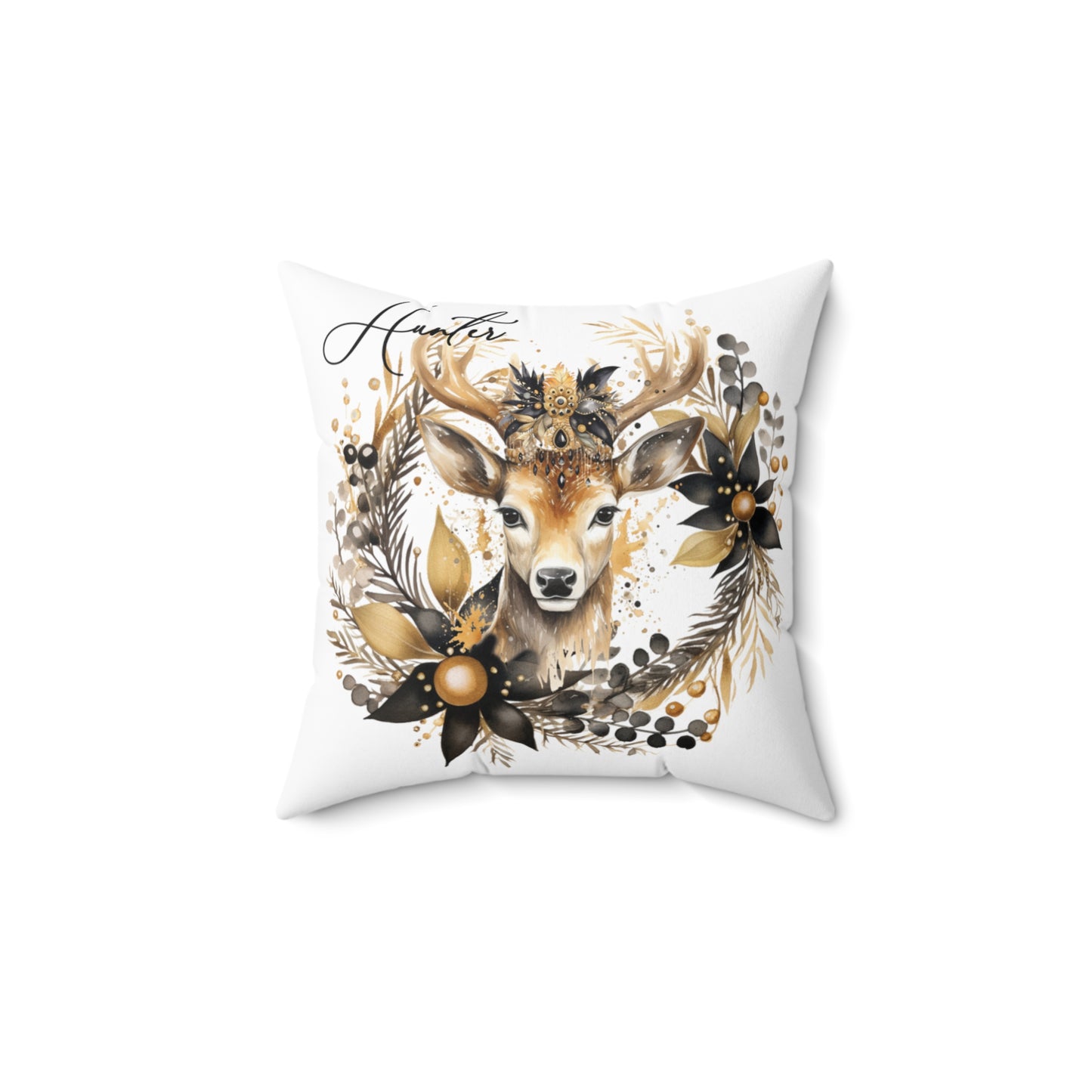 Personalised Cushion,  Reindeer Floral, Polyester Square Cushion, Christmas cushion