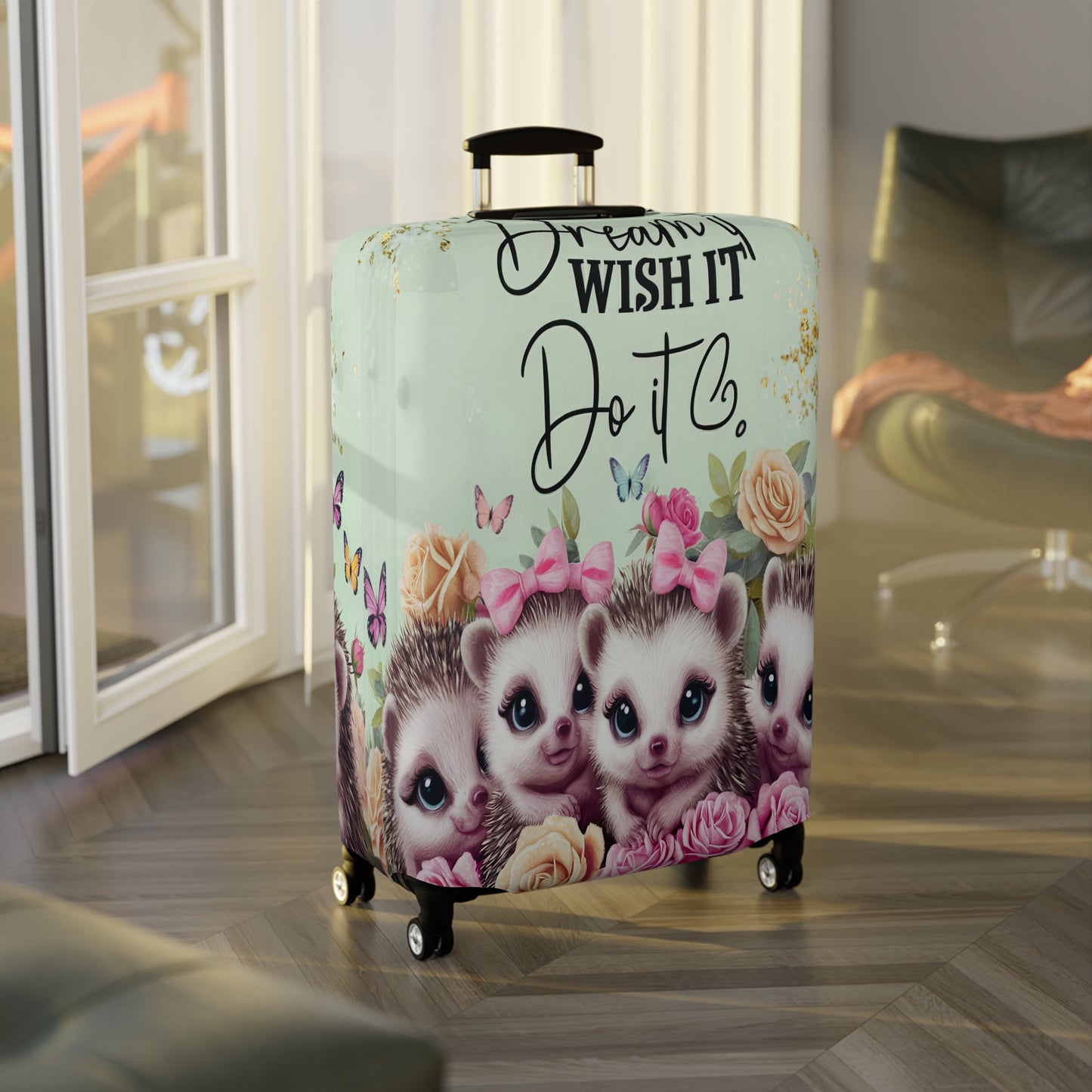 Luggage Cover, Cute Hedgehogs, Dream it, Wish it, Do it, awd-1650