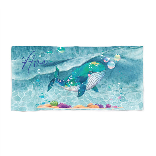 Personalised Beach Towel, Whale, Polycotton Towel, 2 sizes Available