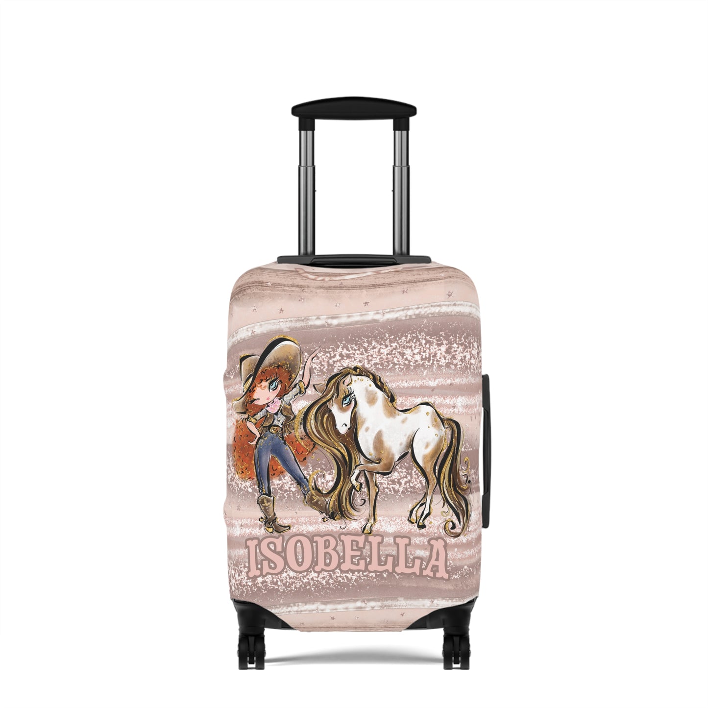 Luggage Cover, Howdy Cowgirl and Horse, Red Curly Hair Blue Eyes