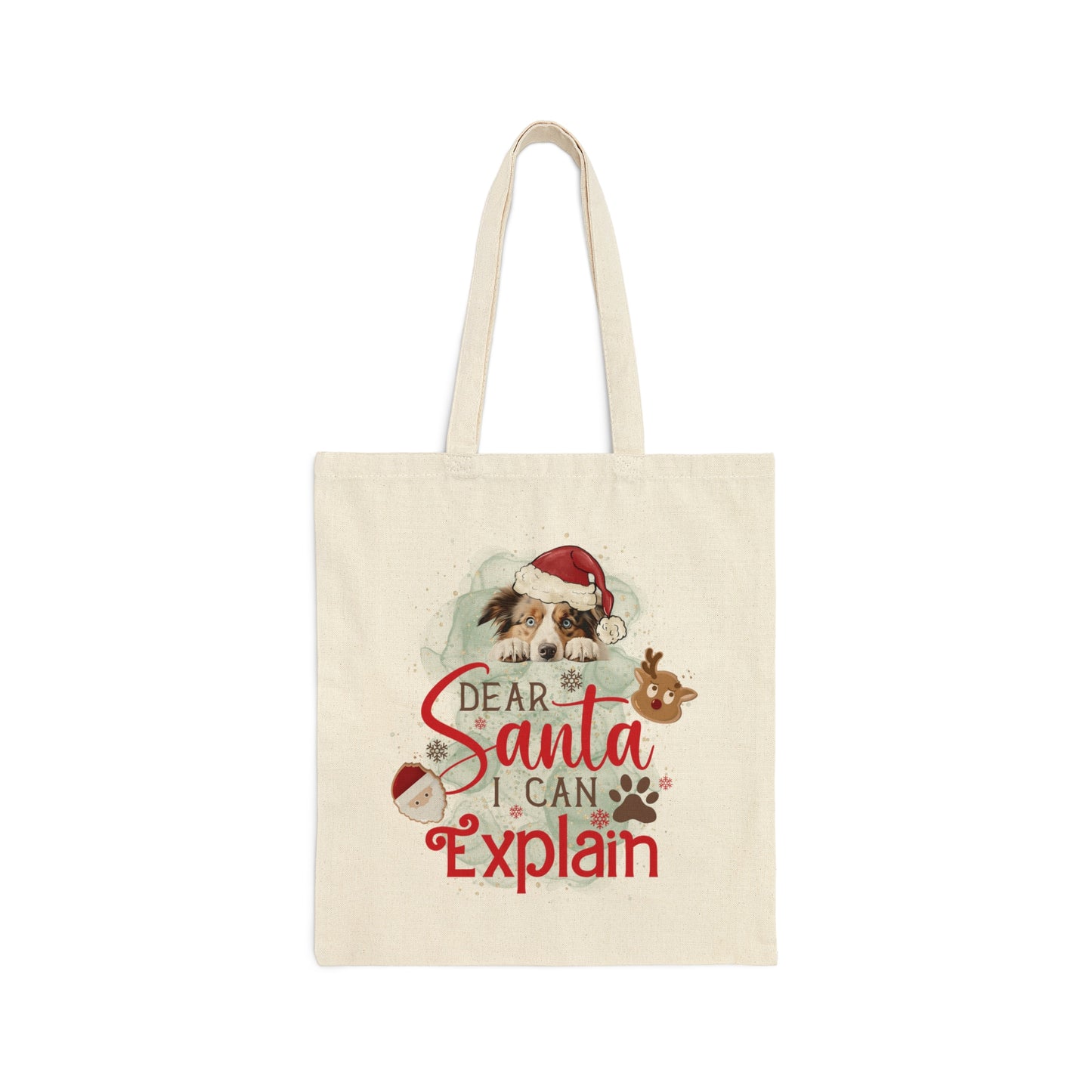 Cotton Canvas Tote Bag, Dog Paws Bag, Dear Santa Bag, Dear Santa Tote, Christmas Bag, Dog Christmas Tote Bag