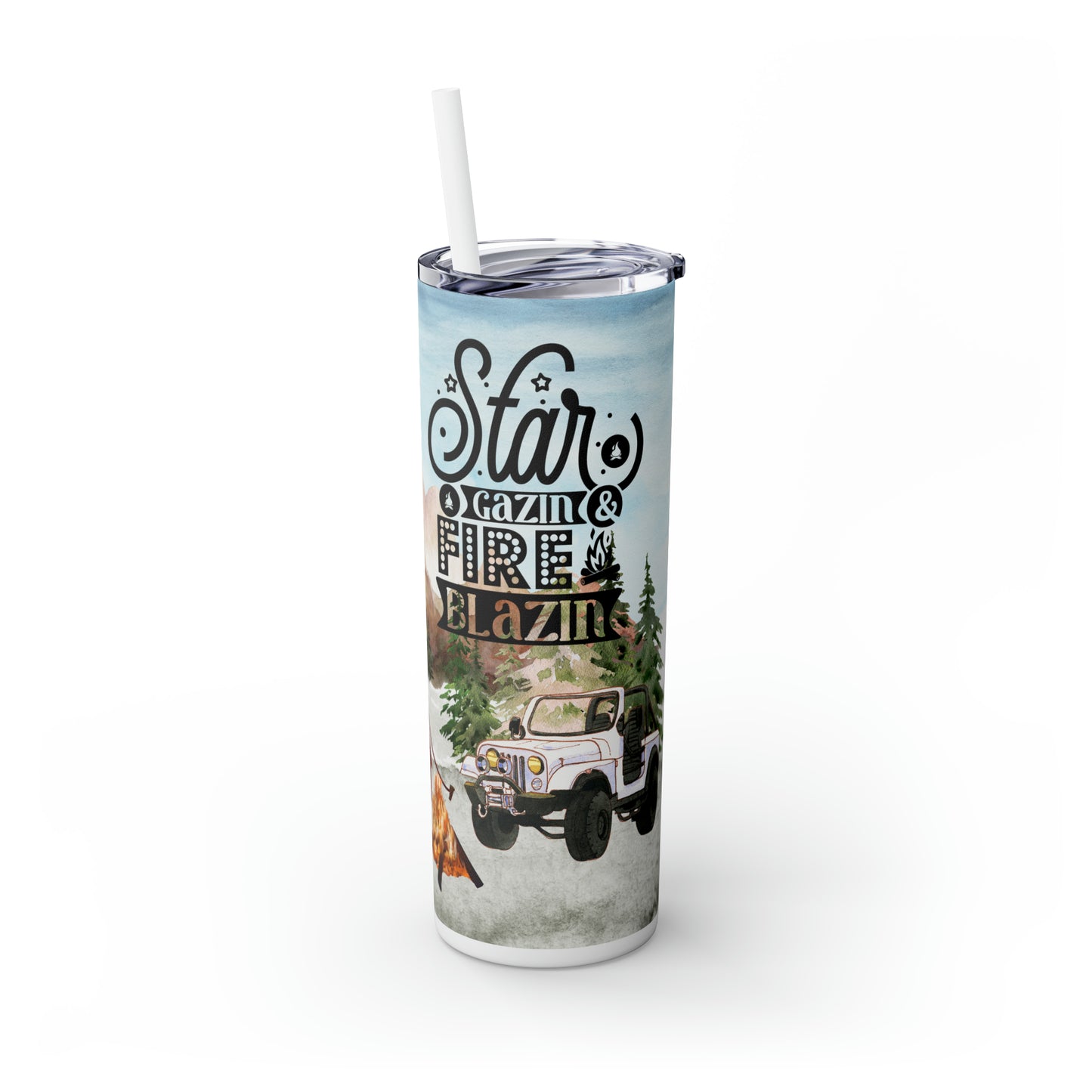 Skinny Tumbler with Straw, 20oz, Camping, Star Gazin