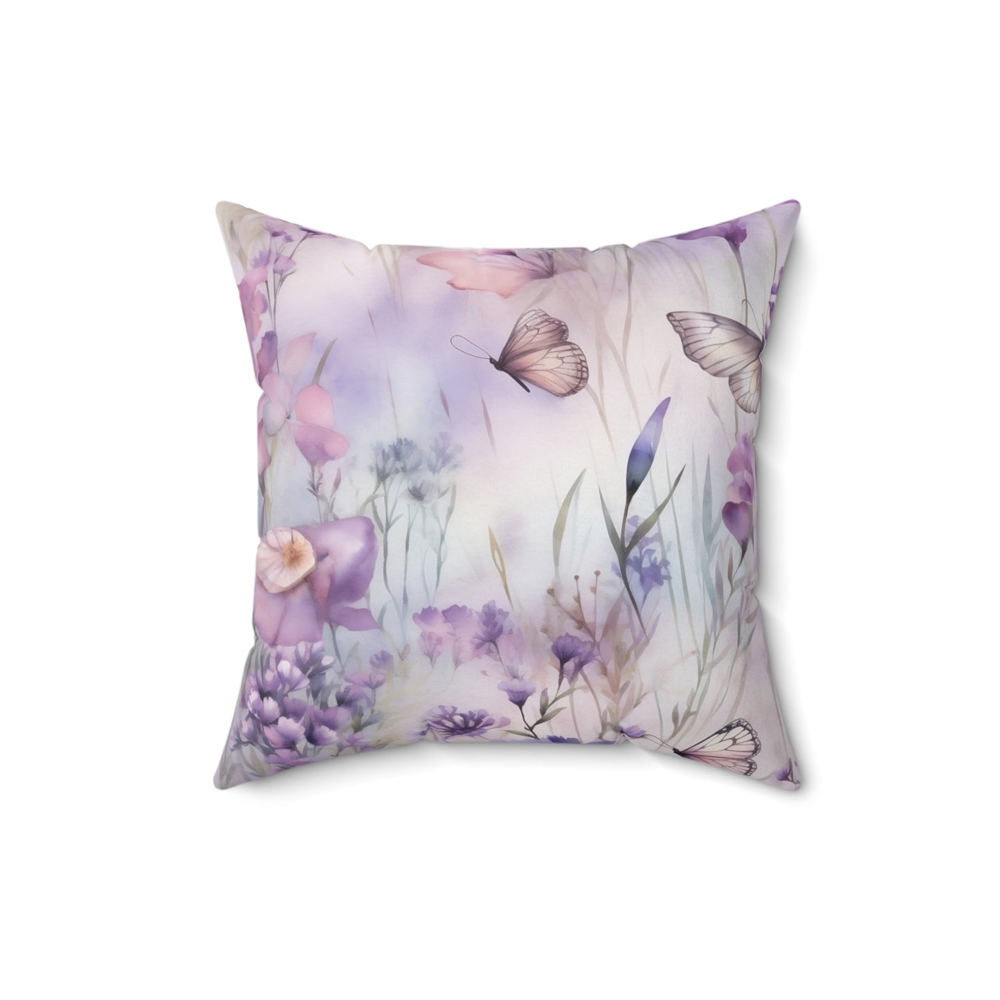 Spun Polyester Square Pillow, Butterfly Floral Cushion