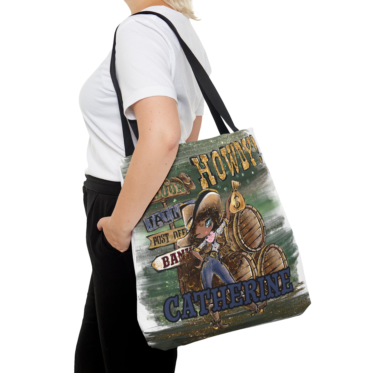 Personalised Tote Bag, Howdy, Brown Curly Hair, Olive Skin, Blue Eyes, Tote bag