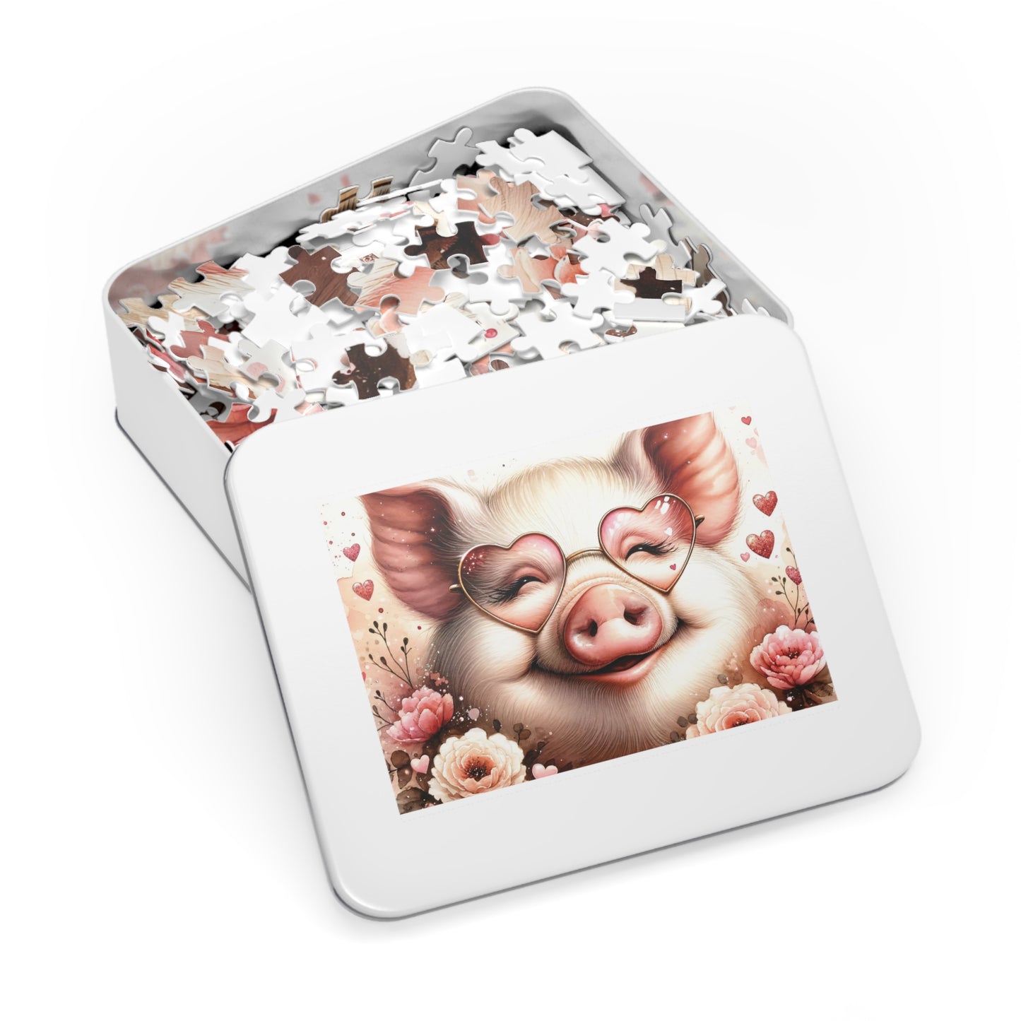 Puzzle, Pig, Rose Coloured Glasses, Personalised/Non-Personalised (30, 110, 252, 500,1000-Piece) awd-626