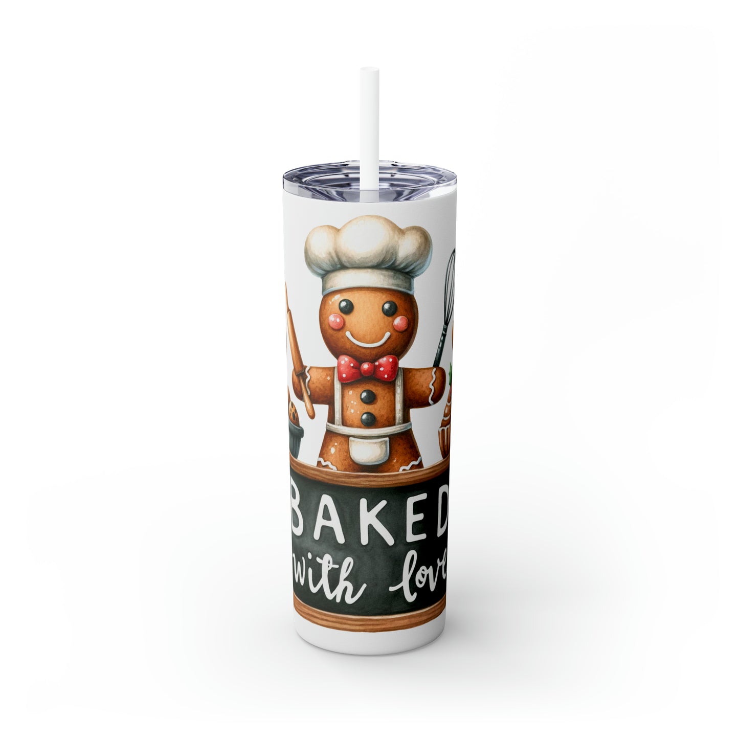 Skinny Tumbler with Straw, 20oz, Gingerbread Man Baked with Love