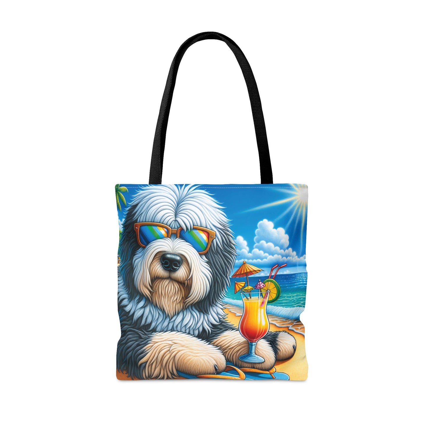 Tote Bag, Dog on Beach, Old English Sheepdog, Tote bag,  awd-1228