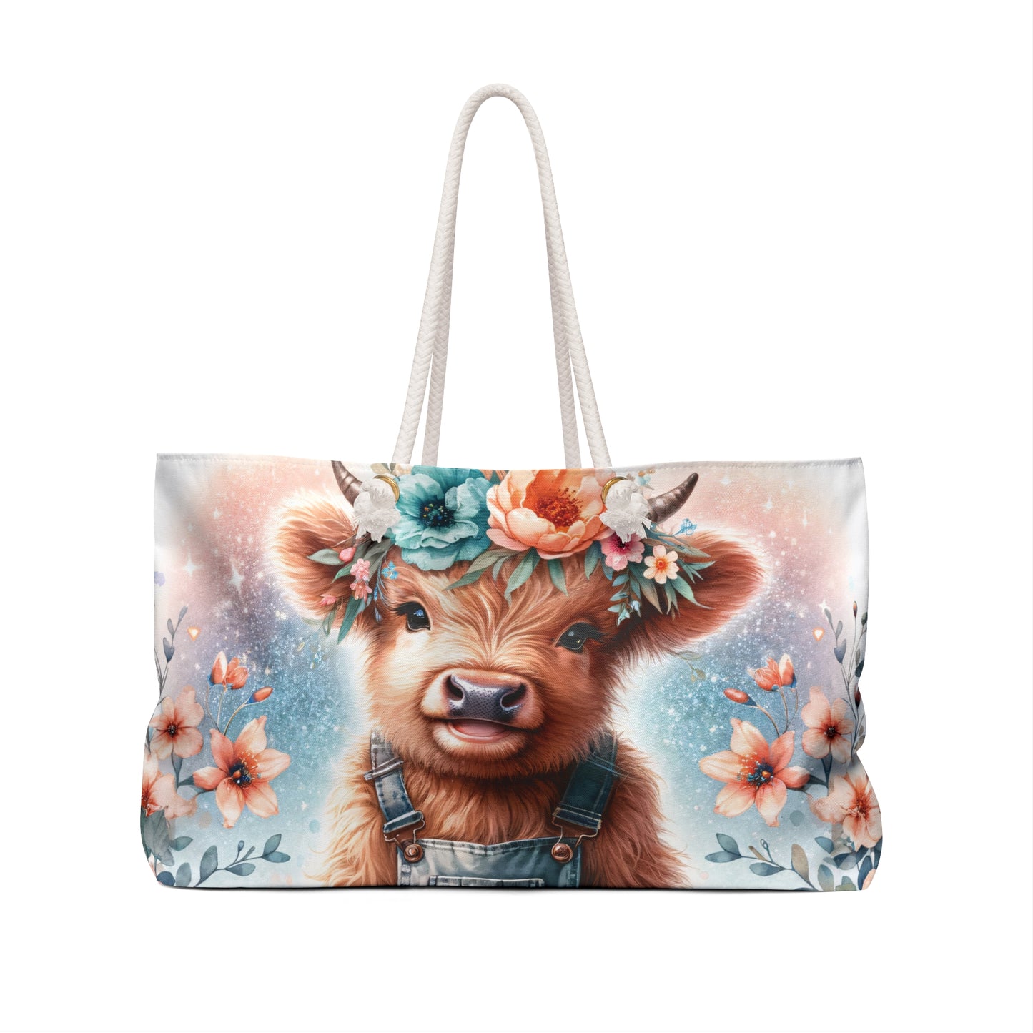 Personalised/Non-Personalised Weekender Bag, Highland Cow, Large Weekender Bag, Beach Bag, Book Bag