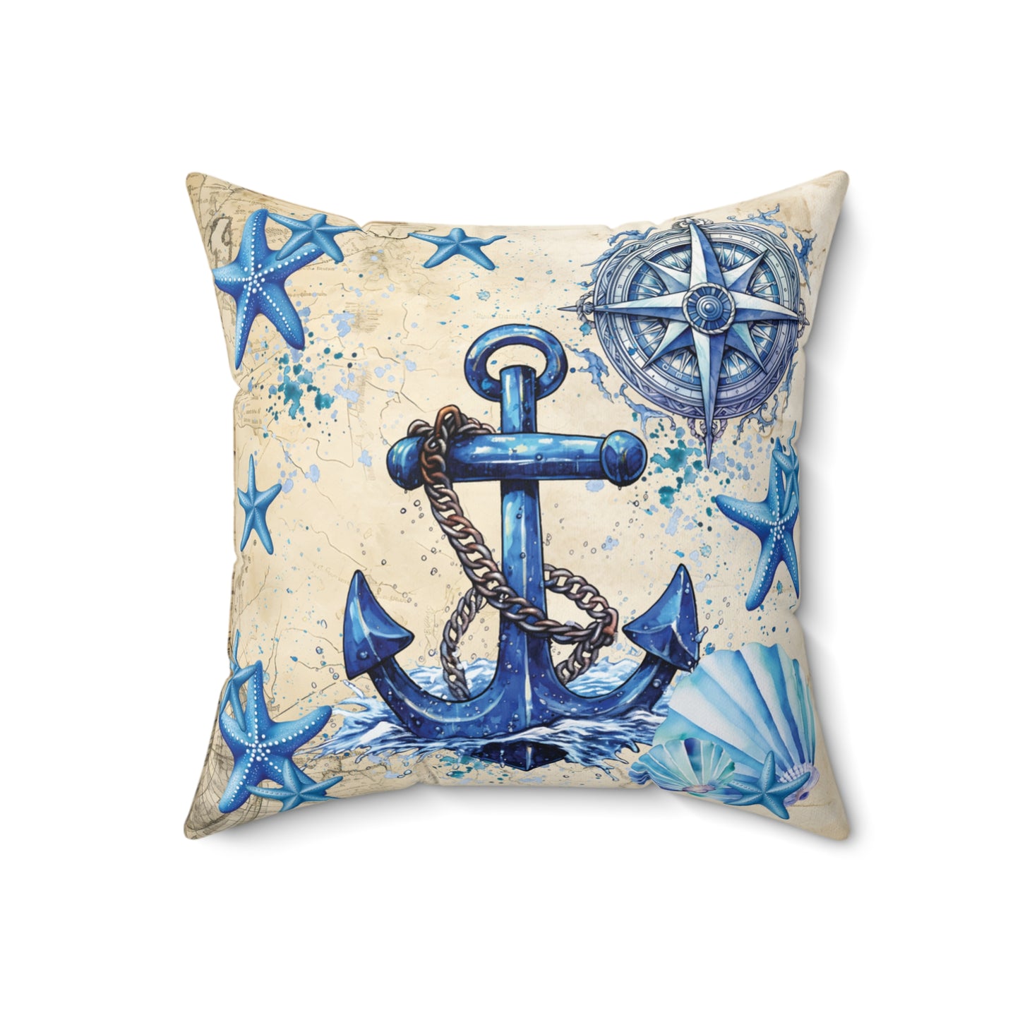 Nautical Polyester Square Cushion, Nautical cushion, Blue Ships Anchor