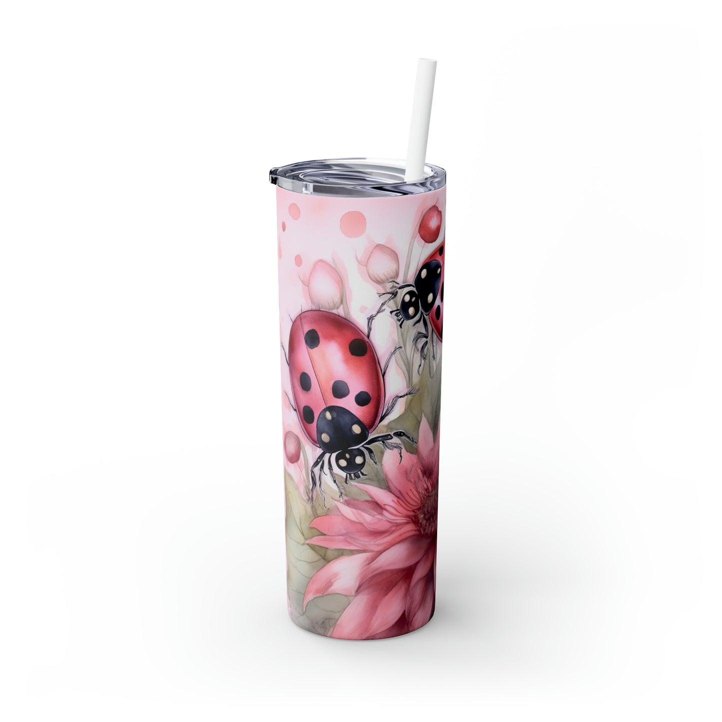 Skinny Tumbler with Straw, 20oz, Sunflowers, Ladybirds