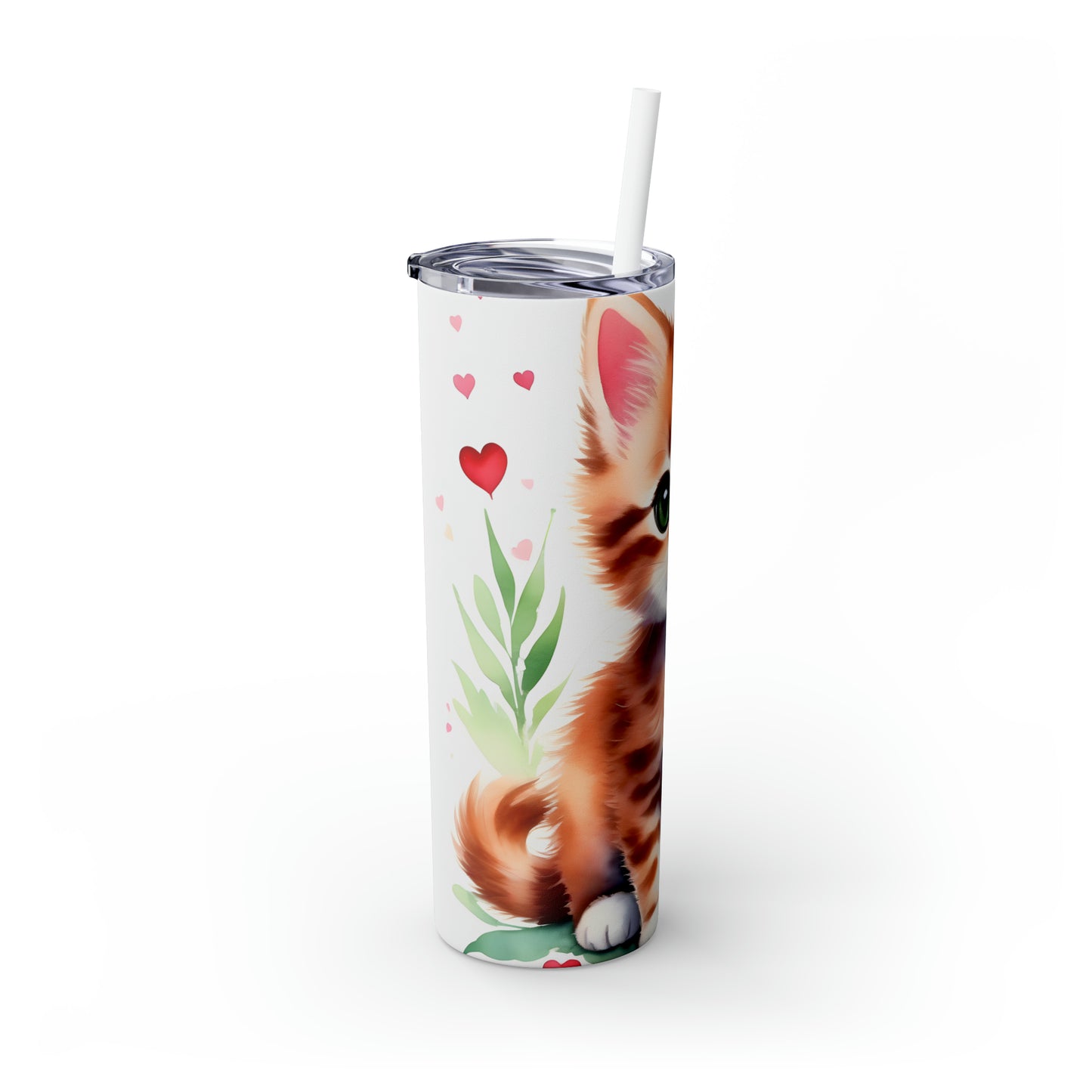 Skinny Tumbler with Straw, 20oz, Cat