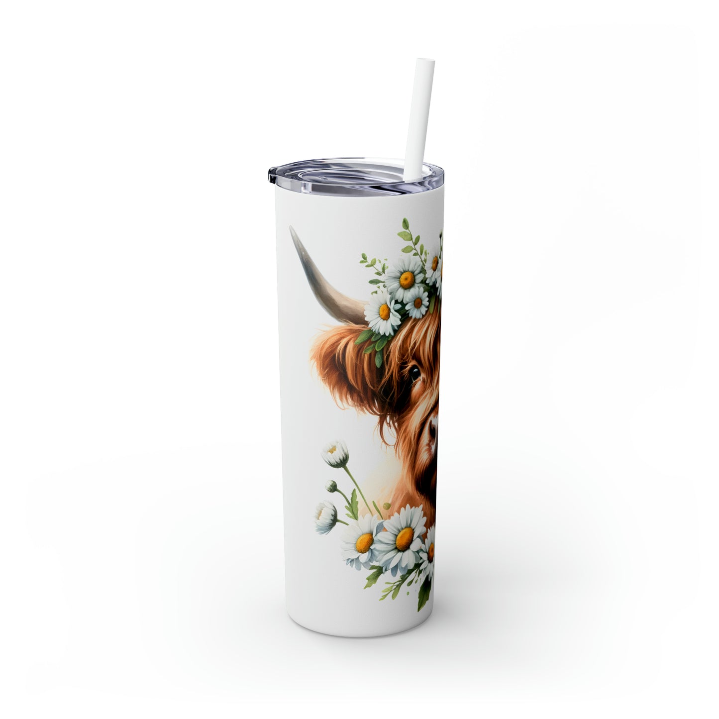 Skinny Tumbler with Straw, 20oz Highlander Cow