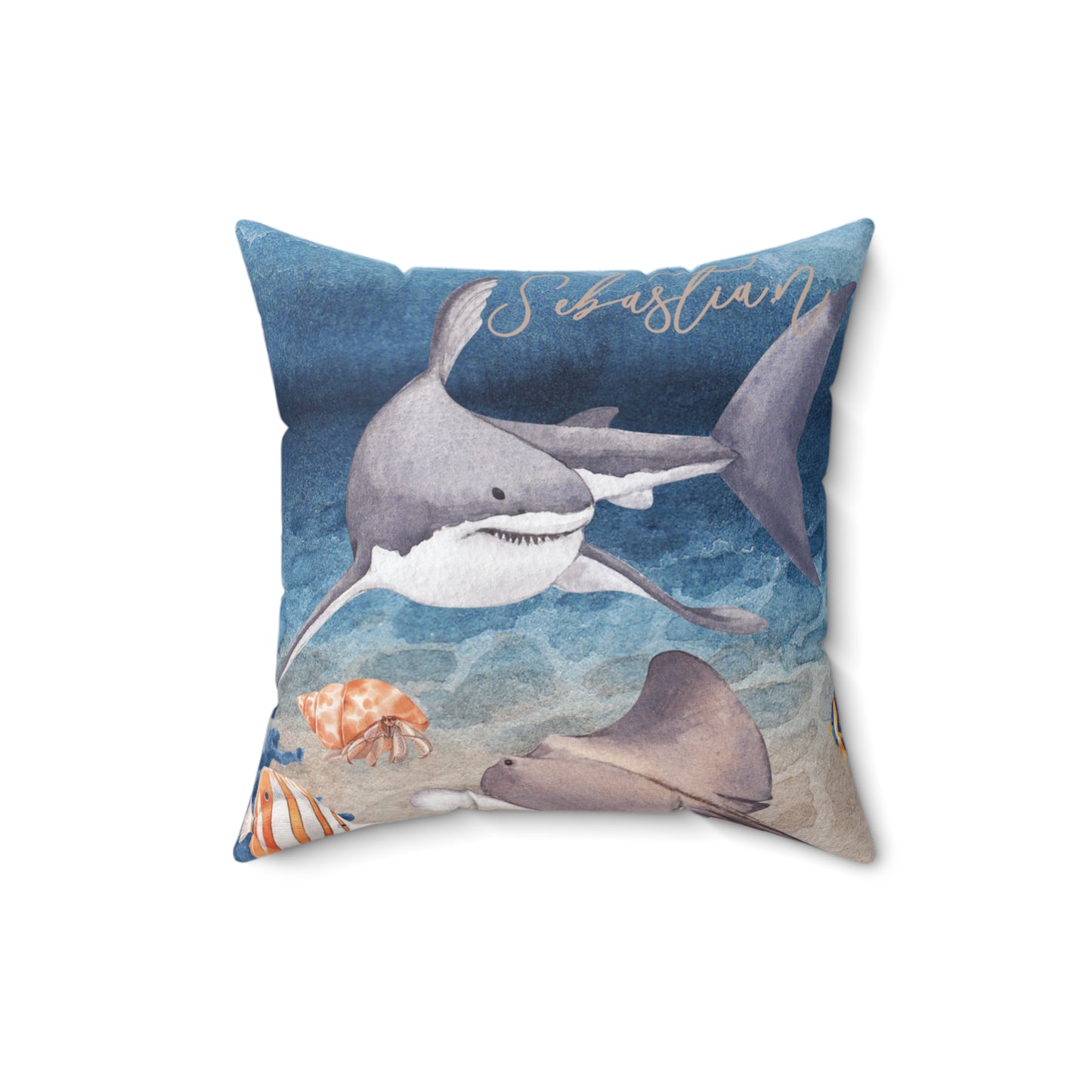 Nautical Polyester Square Cushion, Nautical cushion, Shark