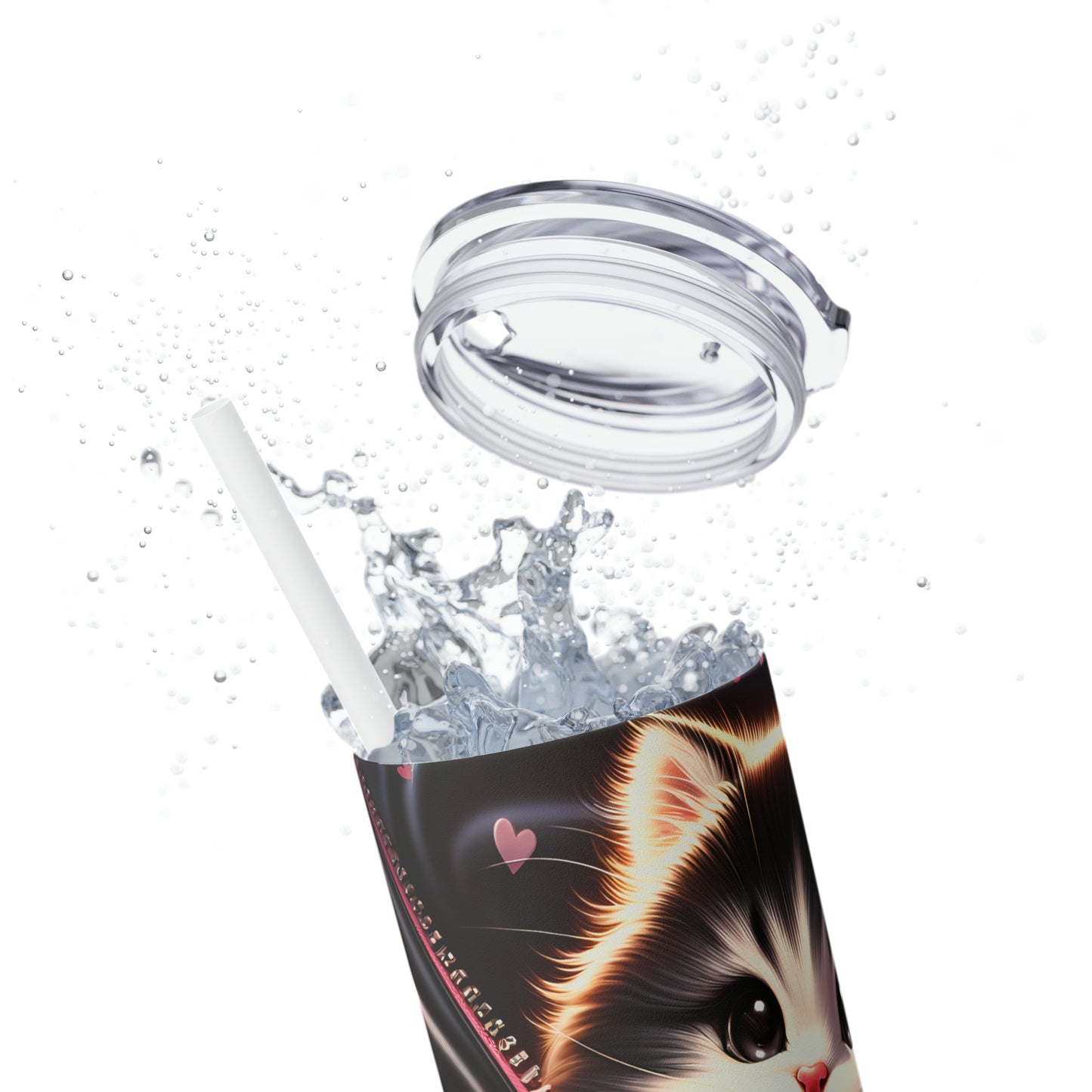 Skinny Tumbler with Straw, 20oz, Cat, Valentines Day, awd-929