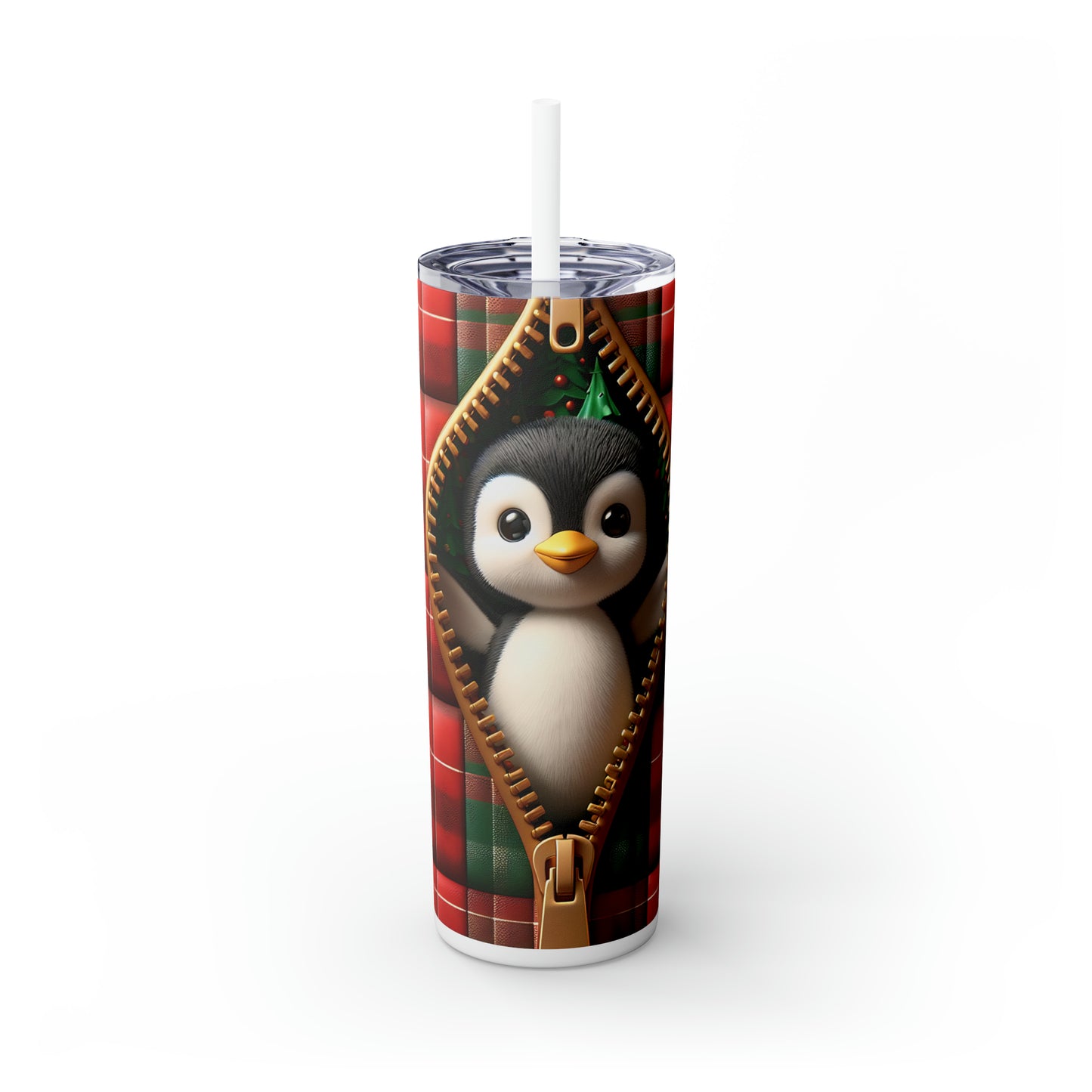 Skinny Tumbler with Straw, 20oz, Penguin