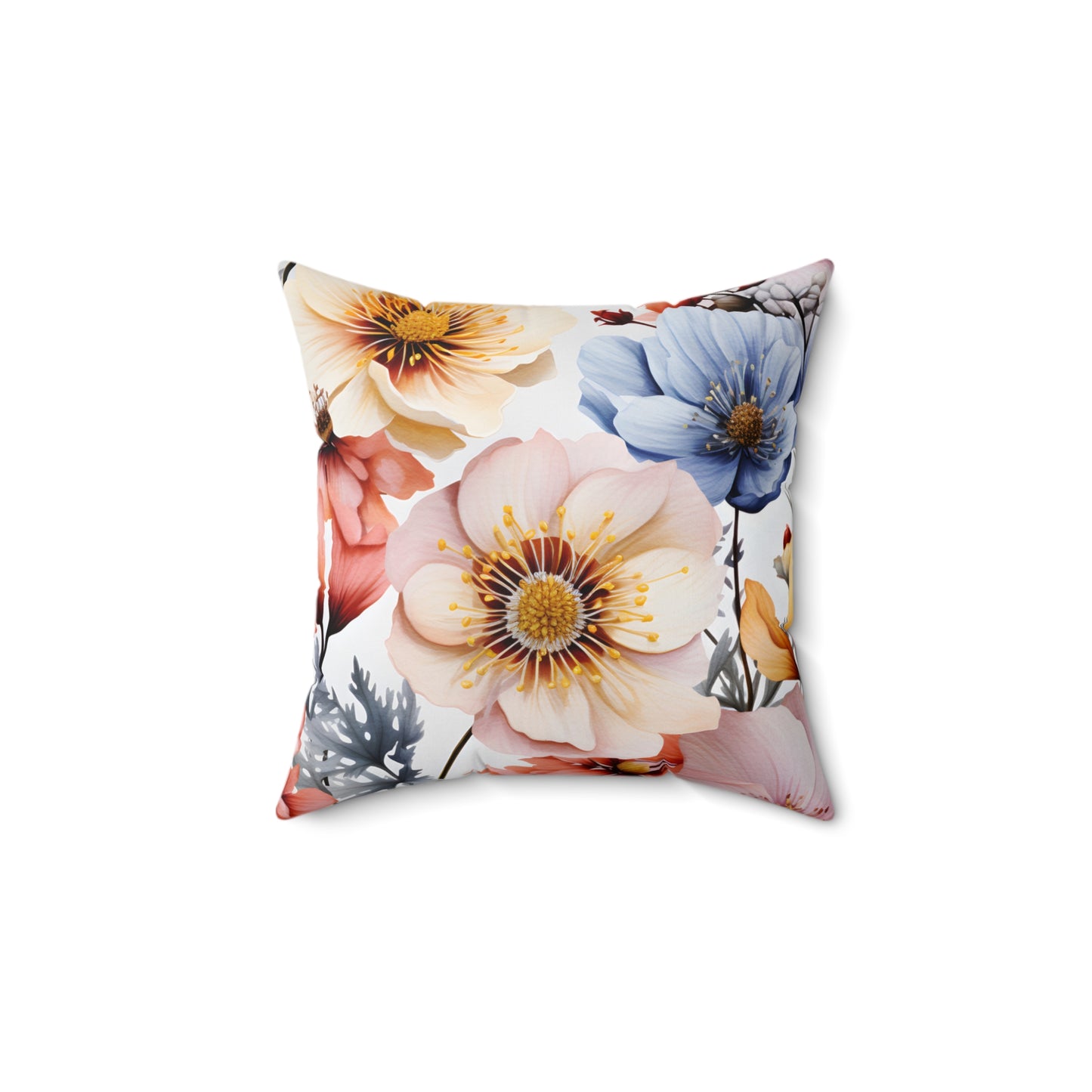 Spun Polyester Square Pillow, Retro Boho Floral Cushion