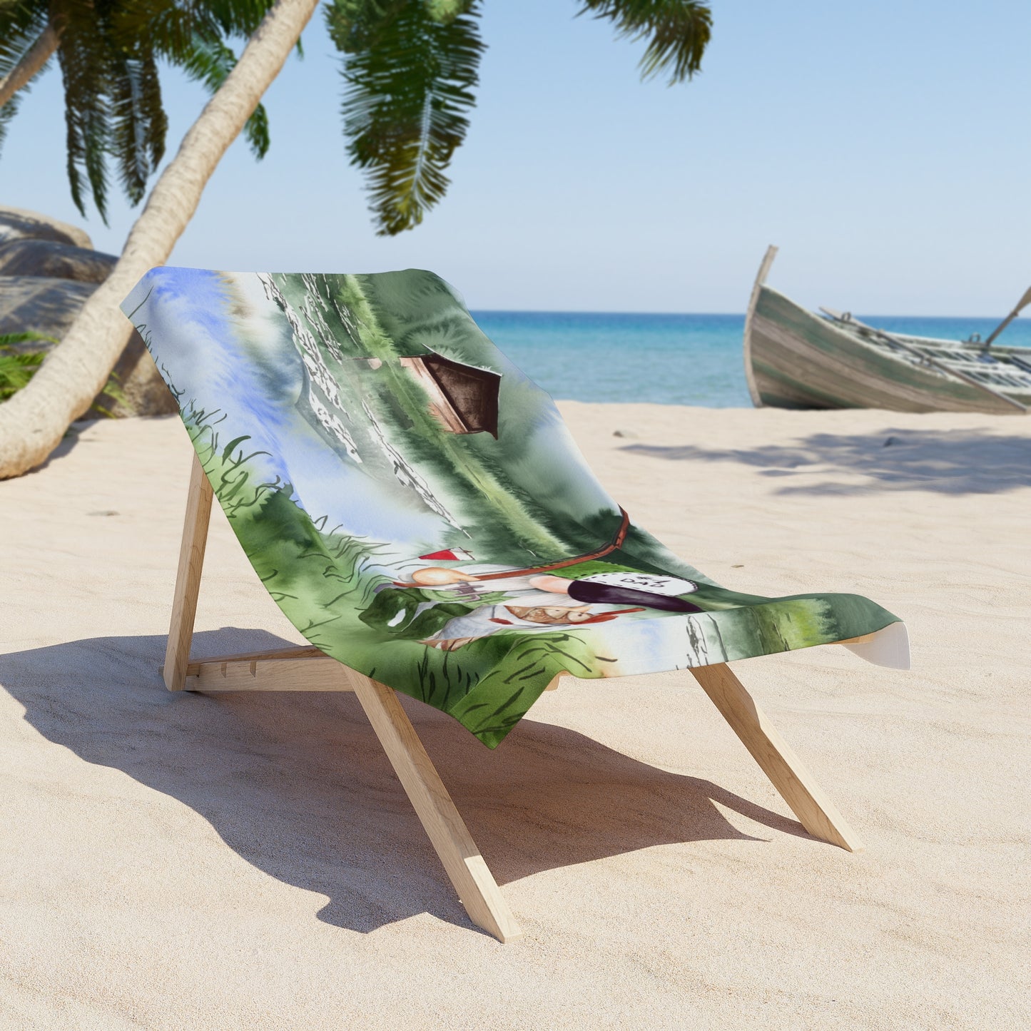 Beach Towel, Gnome fishing, Polycotton Towel, 2 sizes Available