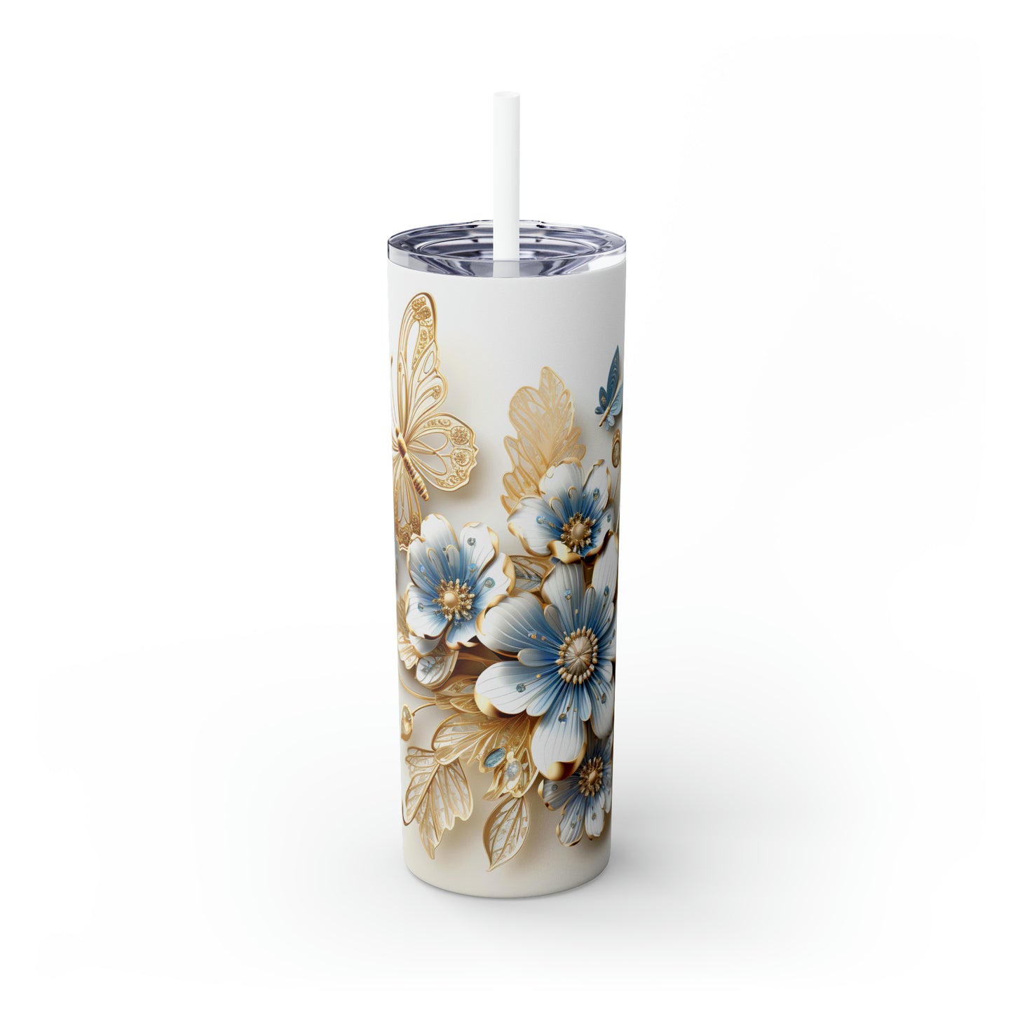 Skinny Tumbler with Straw, 20oz, Floral, awd-415