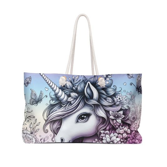 Personalised/Non-Personalised Weekender Bag, Unicorn, Butterflies, Large Weekender Bag, Beach Bag, Book Bag