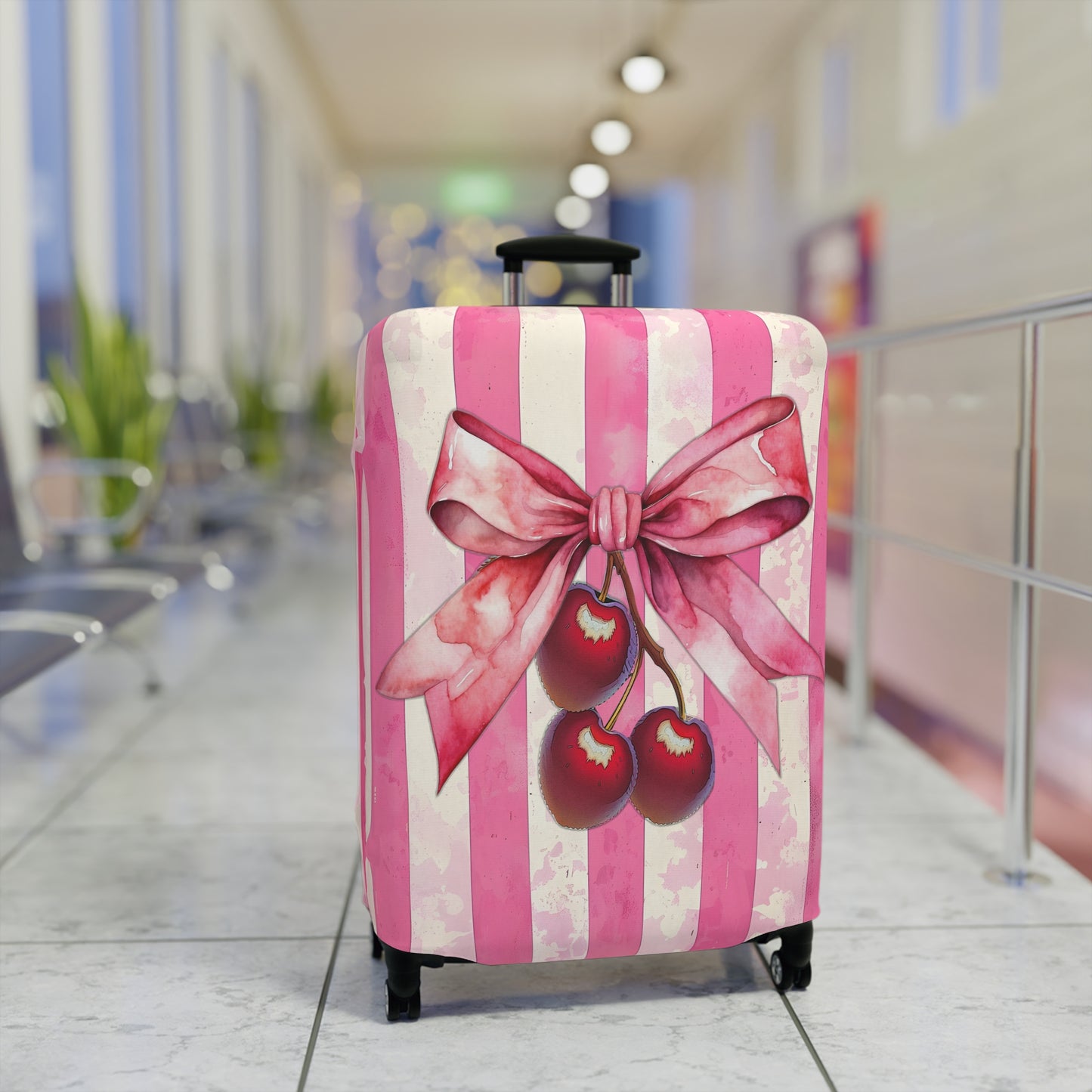 Luggage Cover, Rockabilly, Coquette, Candy Stripe, Cherries and Ribbon, awd-2516