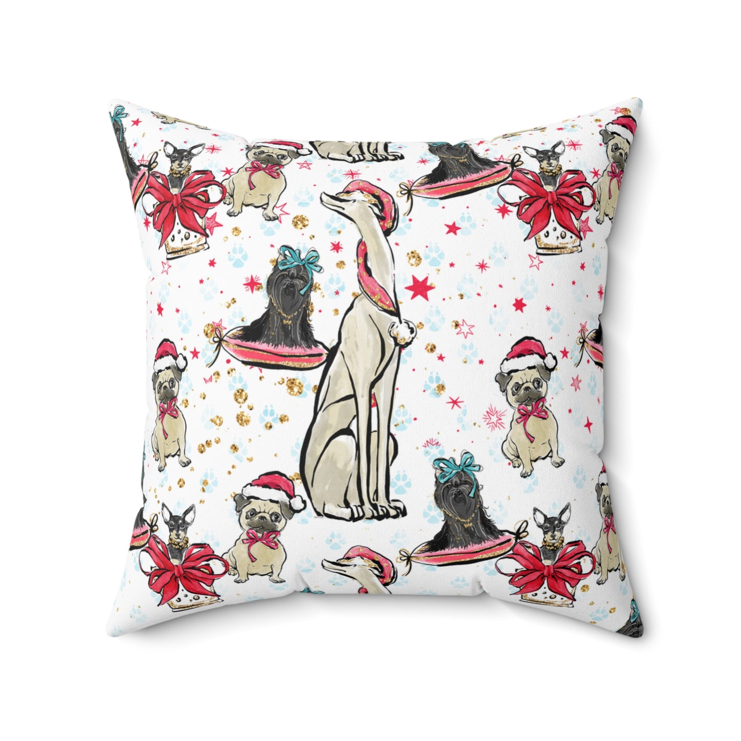 Spun Polyester Square Pillow, Doggie Christmas Cushion