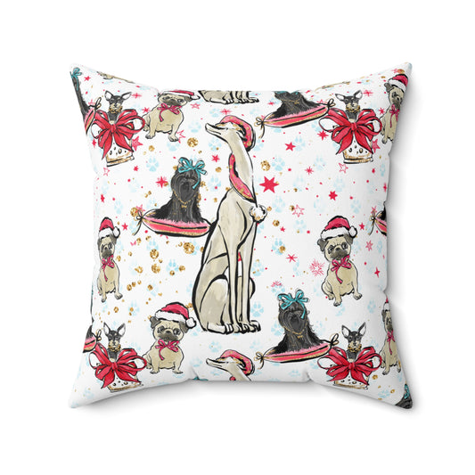 Spun Polyester Square Pillow, Doggie Christmas Cushion