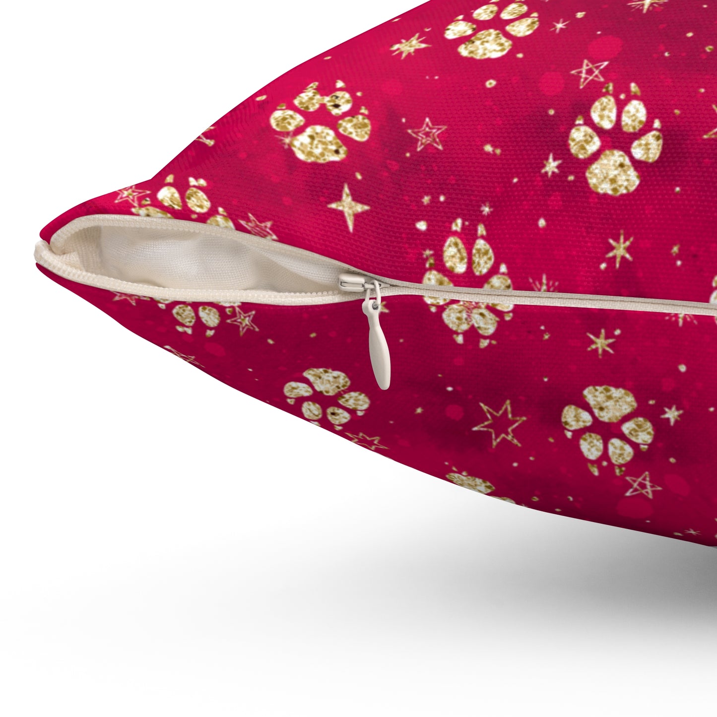 Spun Polyester Square Pillow, Doggie Red Paws Christmas Cushion