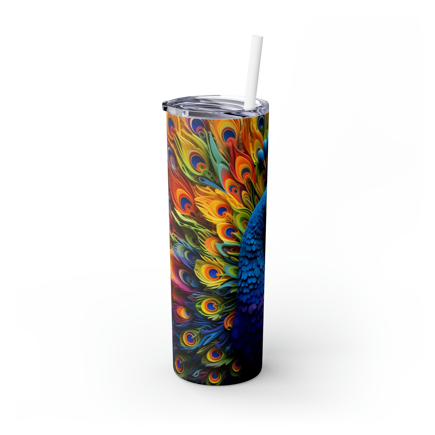 Skinny Tumbler with Straw, 20oz, Peacock