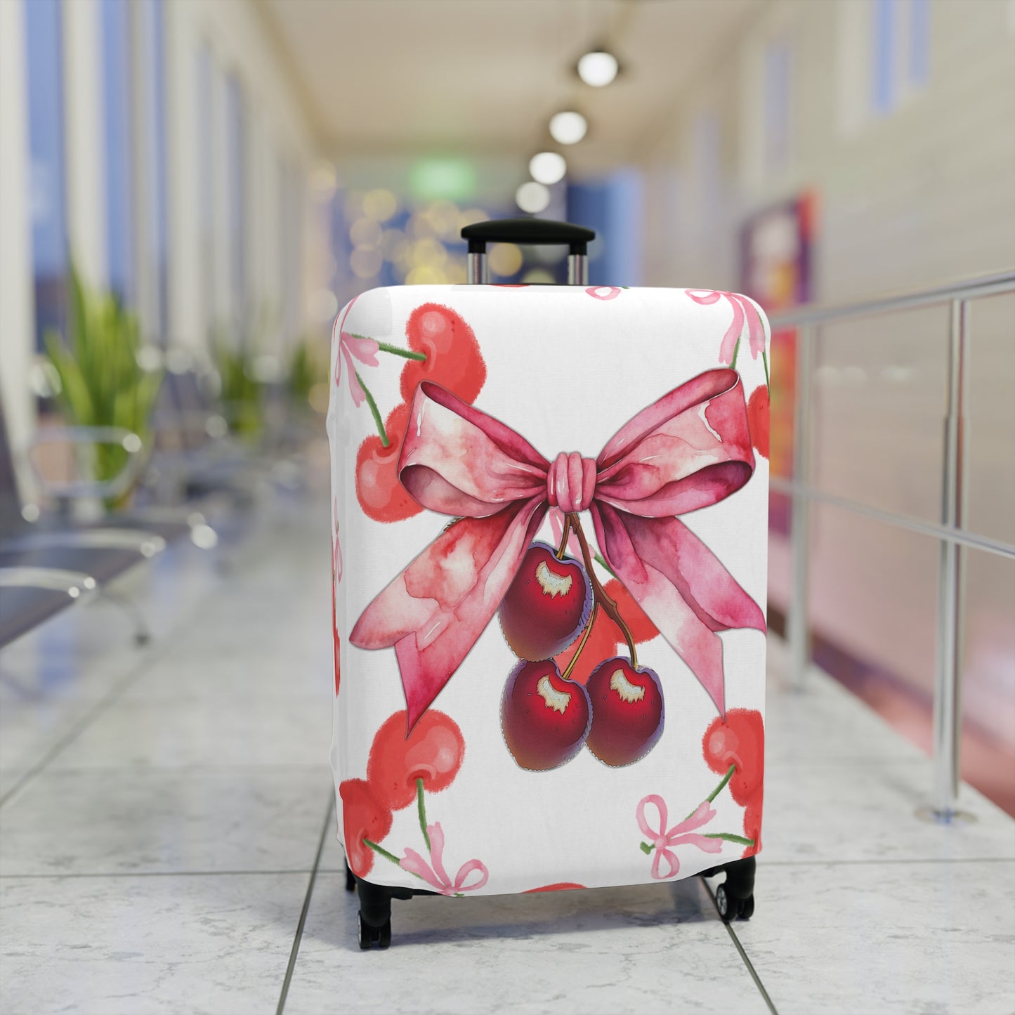 Luggage Cover, Rockabilly, Coquette, Pink Cherries and Ribbon, awd-2506