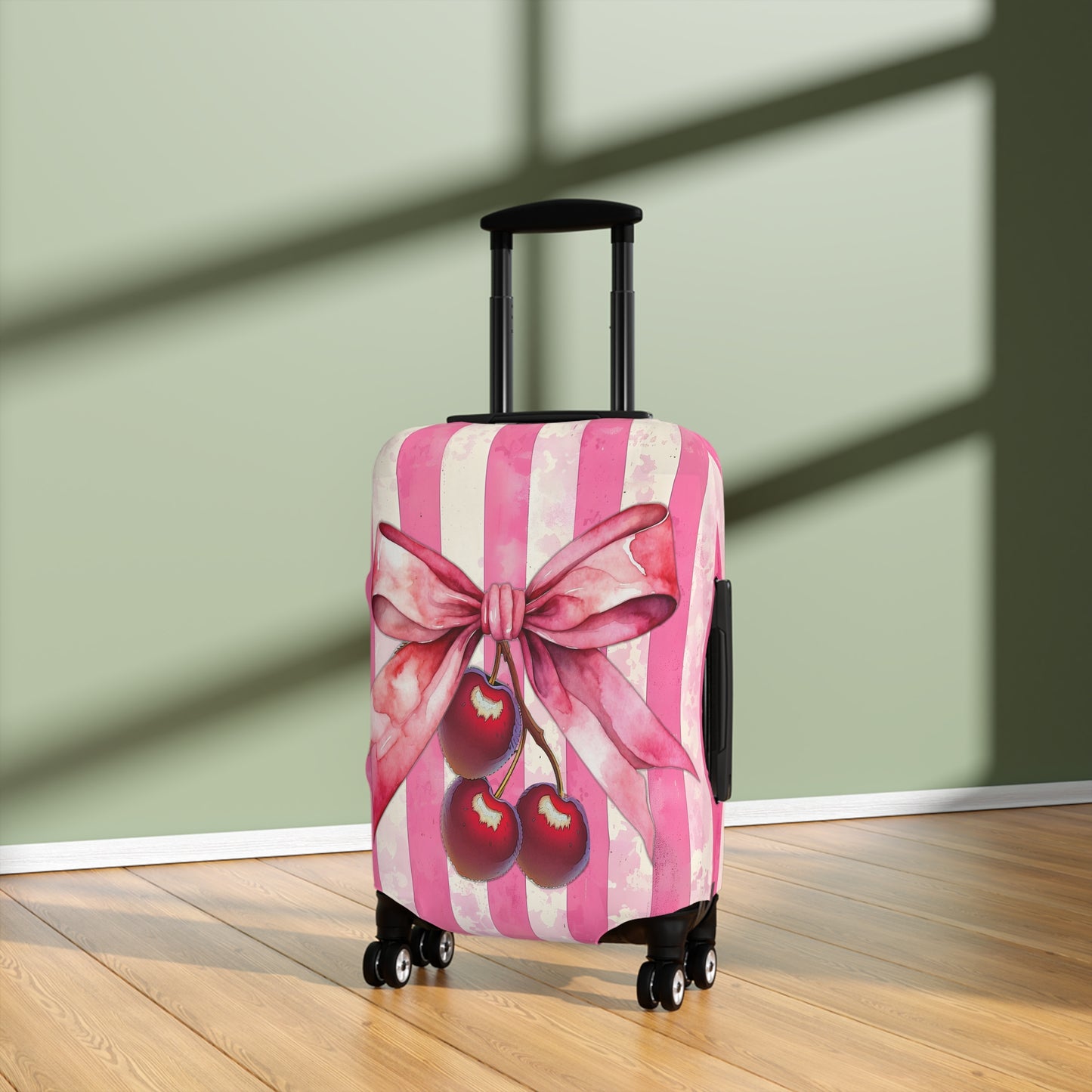 Luggage Cover, Rockabilly, Coquette, Candy Stripe, Cherries and Ribbon, awd-2516