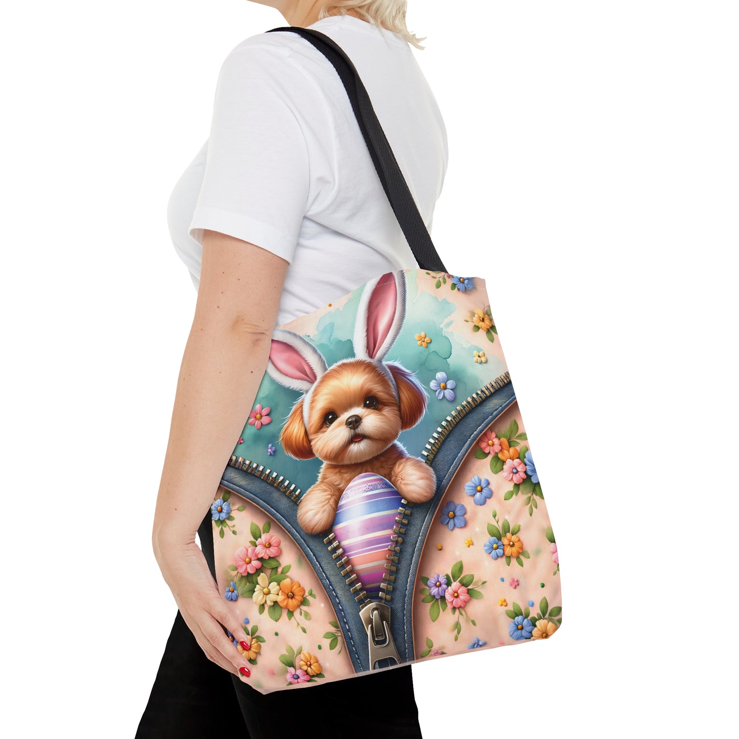 Tote Bag, Easter, Cute Dog with Bunny Ears, Personalised/Non-Personalised Tote bag