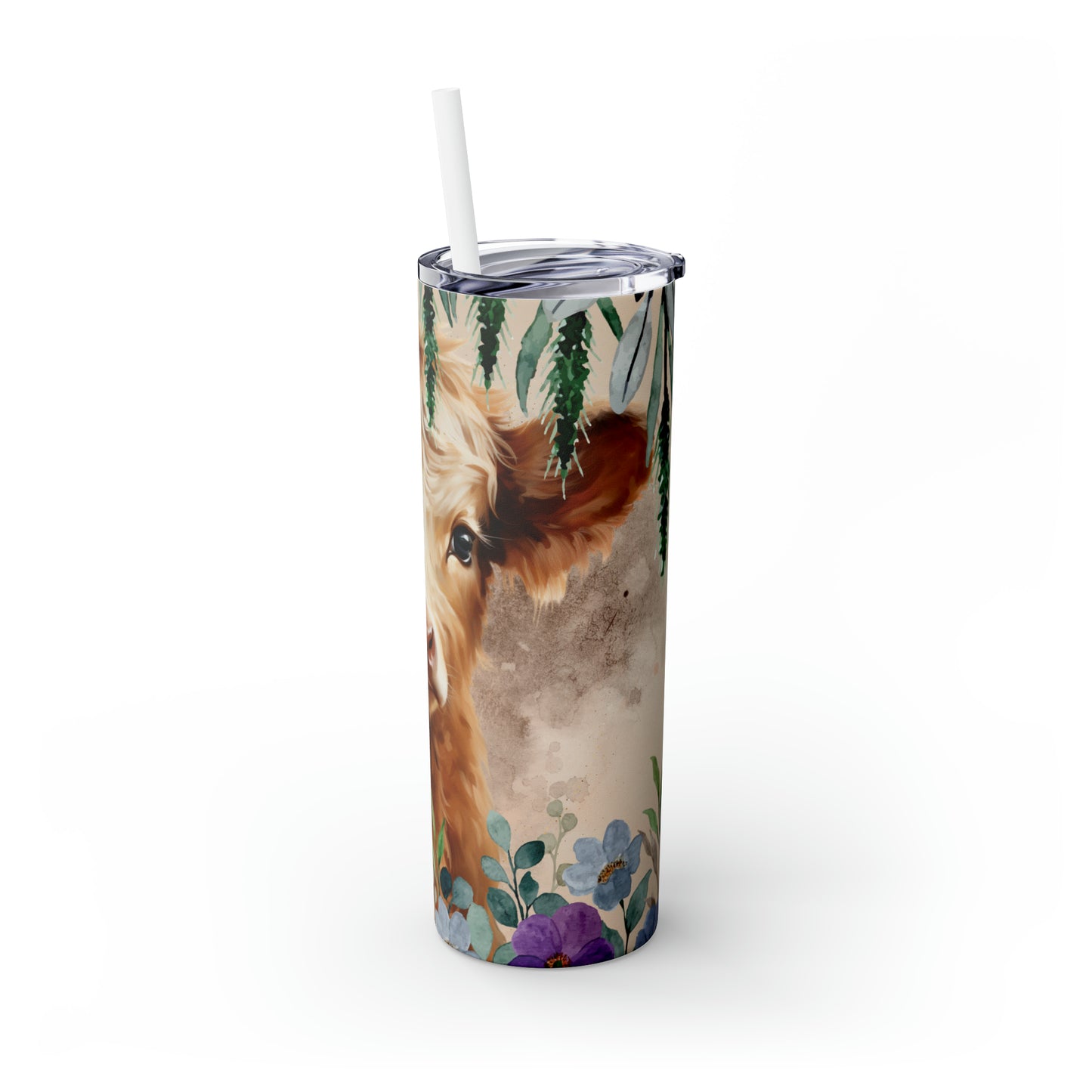 Skinny Tumbler with Straw, 20oz Highlander Cow