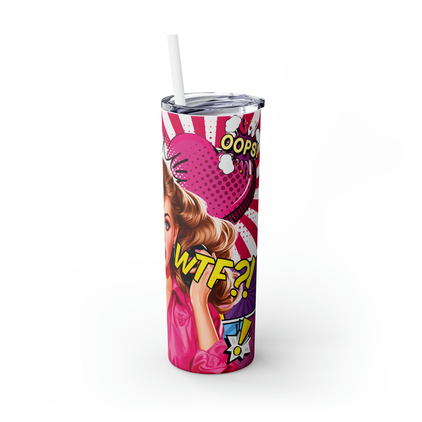 Skinny Tumbler with Straw, 20oz, Retro, Pop Art