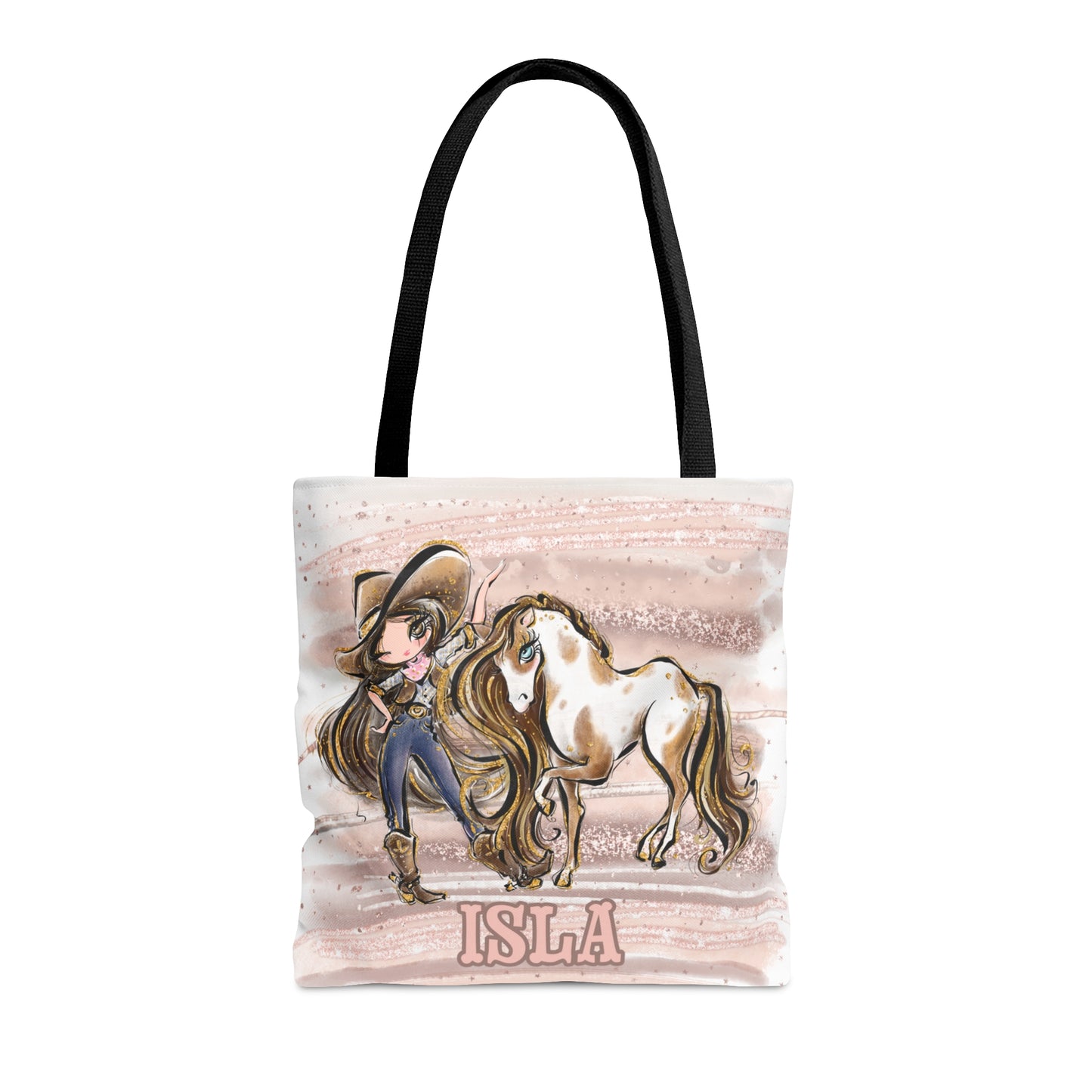 Personalised Tote Bag, Cowgirl & Horse, Brown Hair, Brown Eyes, Tote bag