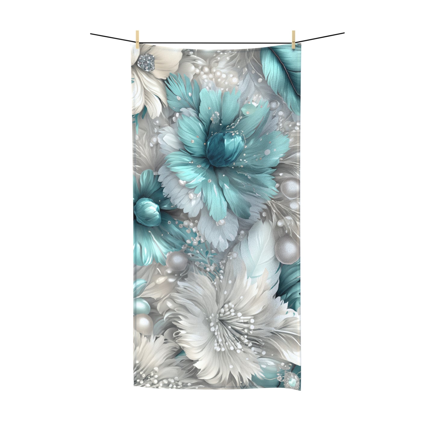 Beach Towel,  Turquoise Floral, Polycotton Towel