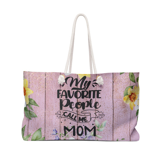 Personalised/Non-Personalised Weekender Bag, Floral, My Favorite People Call me Mom, Large Weekender Bag, Beach Bag, Book Bag