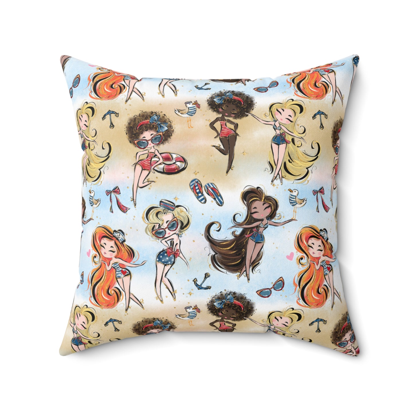 Spun Polyester Square Pillow, Beach Party Cushion