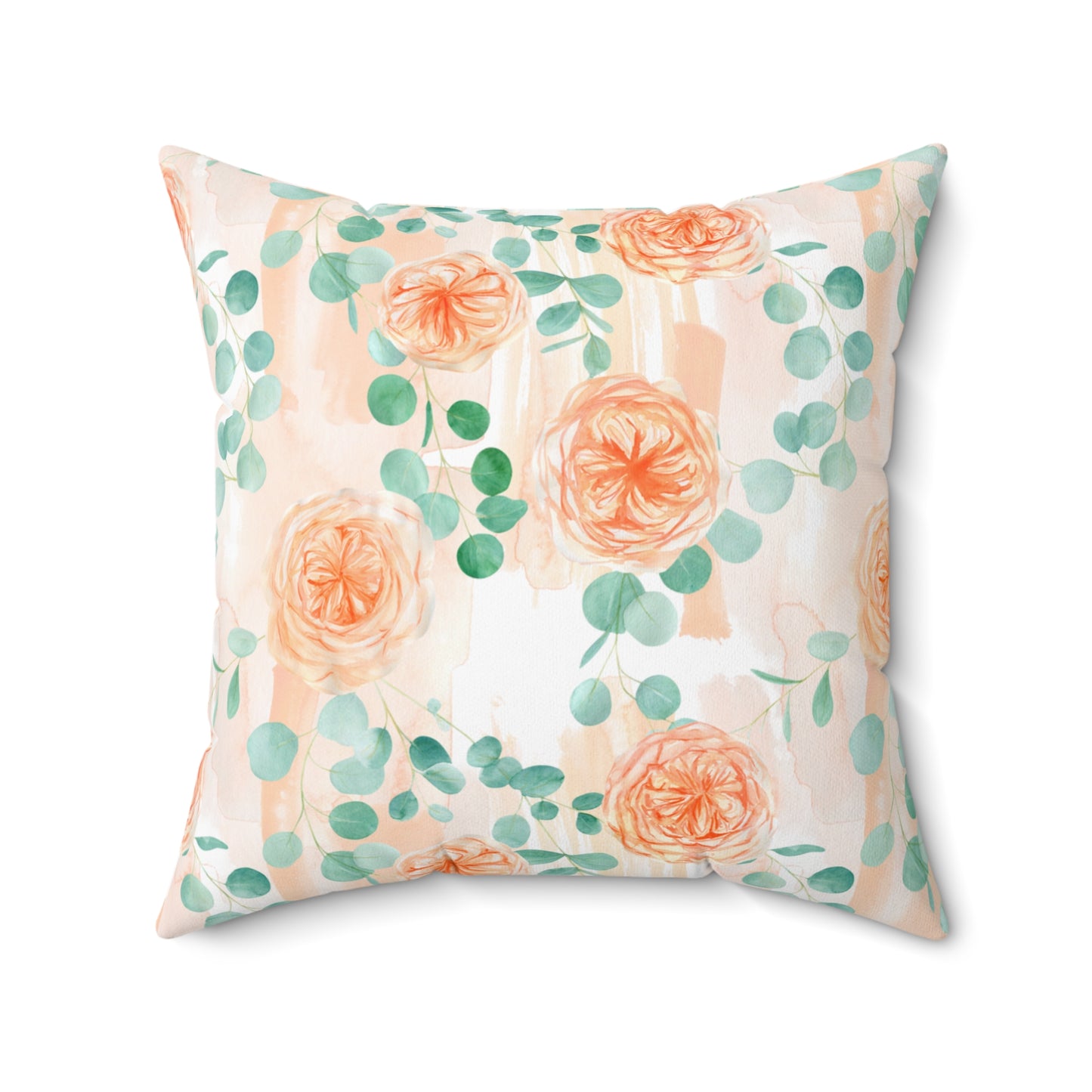 Spun Polyester Square Pillow, Rose Floral & Eucalyptus Cushion