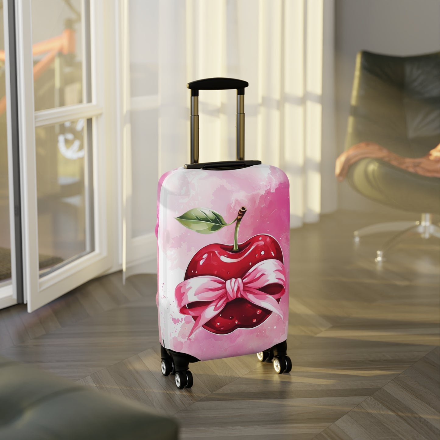 Luggage Cover, Rockabilly, Coquette, Pink Watercolour, Apple and Ribbon, awd-2527