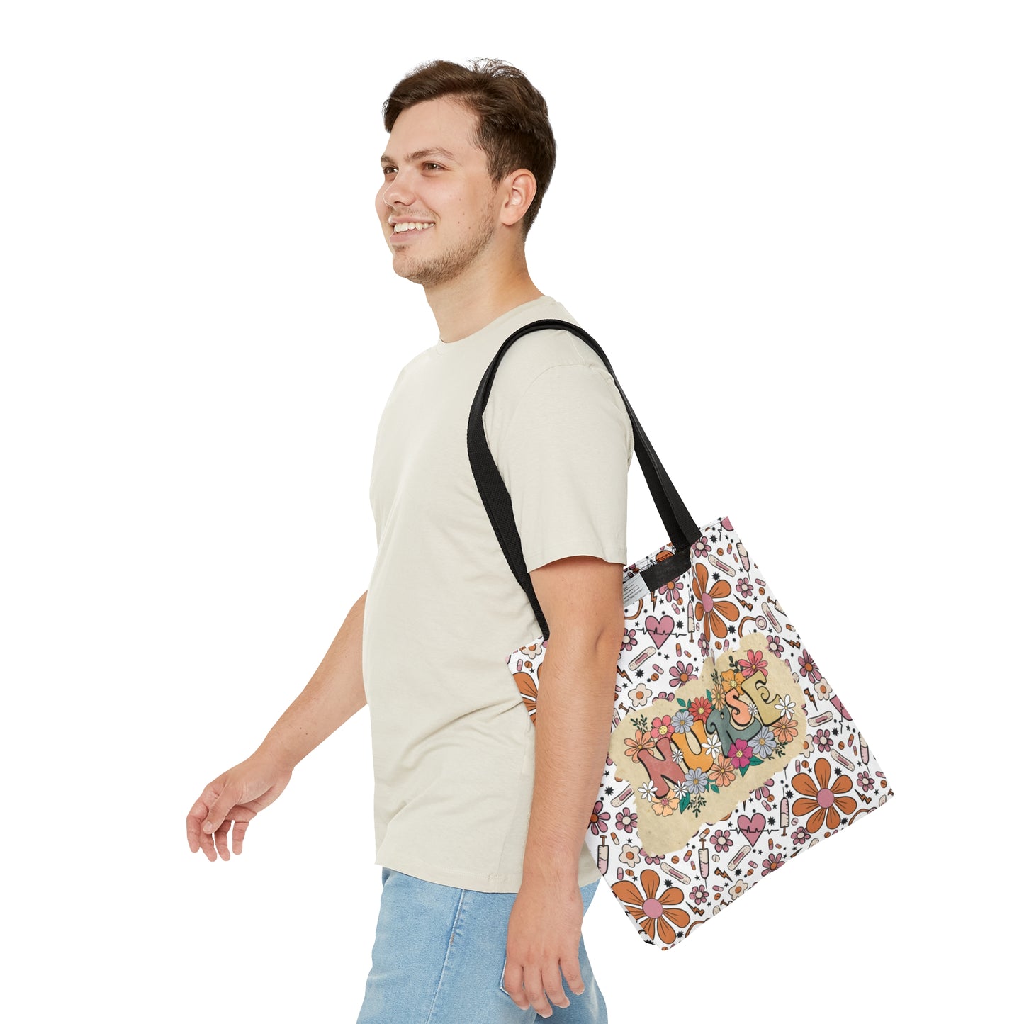 Tote Bag, Retro flowers Nurse bag, Medical Background, Retro Floral Tote Bag Nurse Tote Bag