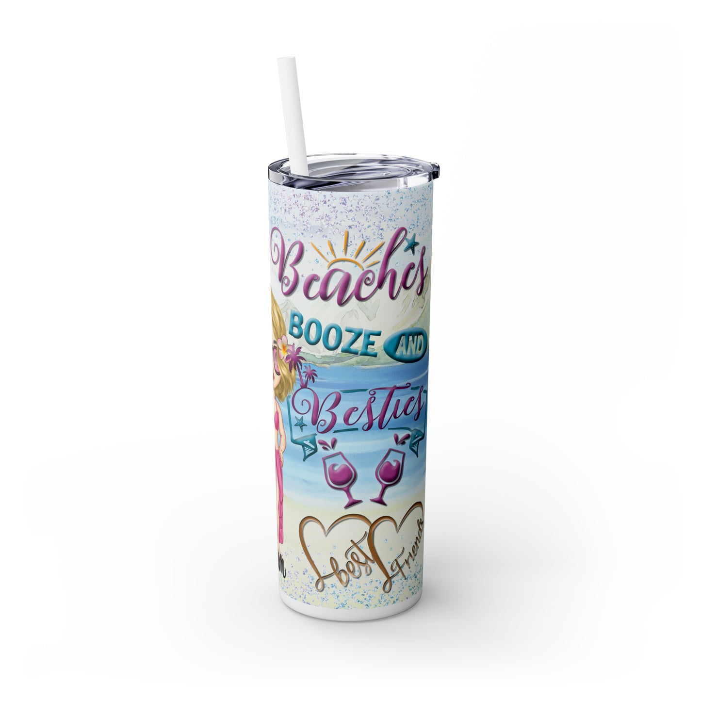 Skinny Tumbler with Straw, 20oz Cruise, Personalized, Boozes Beach and Besties