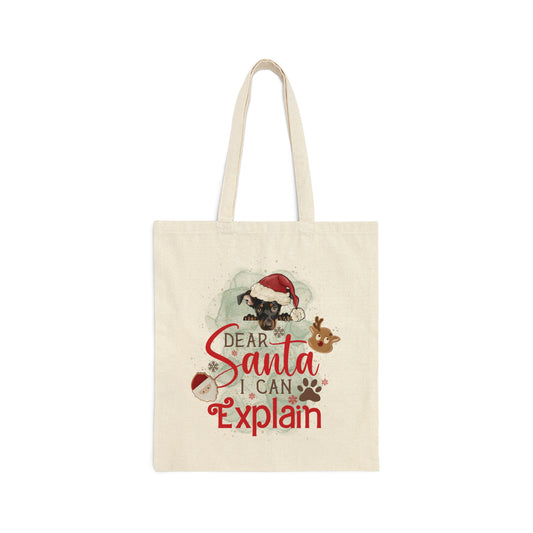 Cotton Canvas Tote Bag, Dog Paws Bag, Dear Santa Bag, Dear Santa Tote, Christmas Bag, Dog Christmas Tote Bag