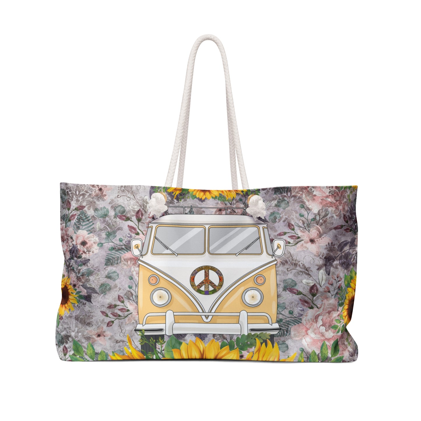 Personalised/Non-Personalised Weekender Bag, Sunflower, Combi Van, Large Weekender Bag, Beach Bag, Book Bag