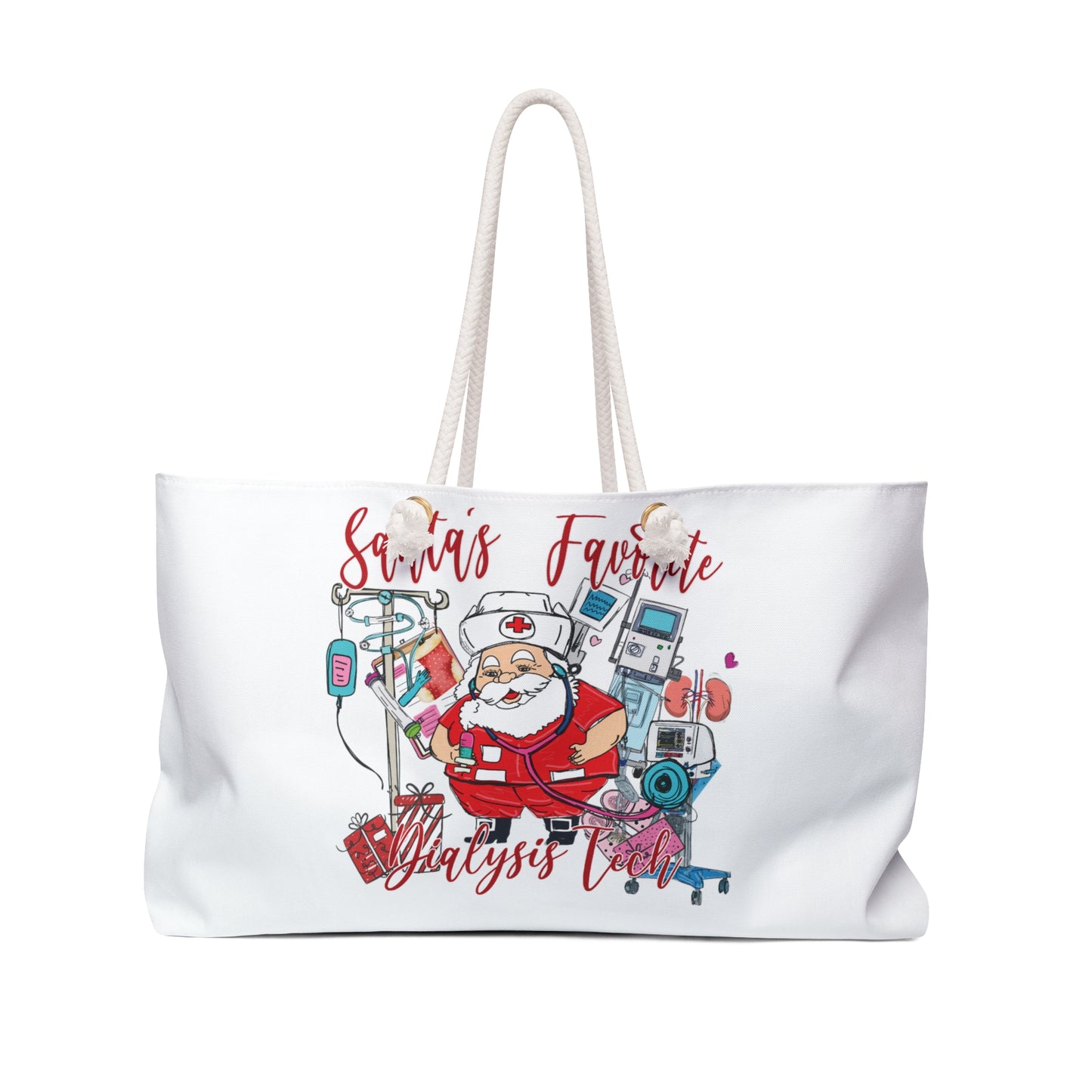 Personalised/Non-Personalised Weekender Bag, Santa's Favorite Dialysis Tech, Large Weekender Bag, Beach Bag, Book Bag