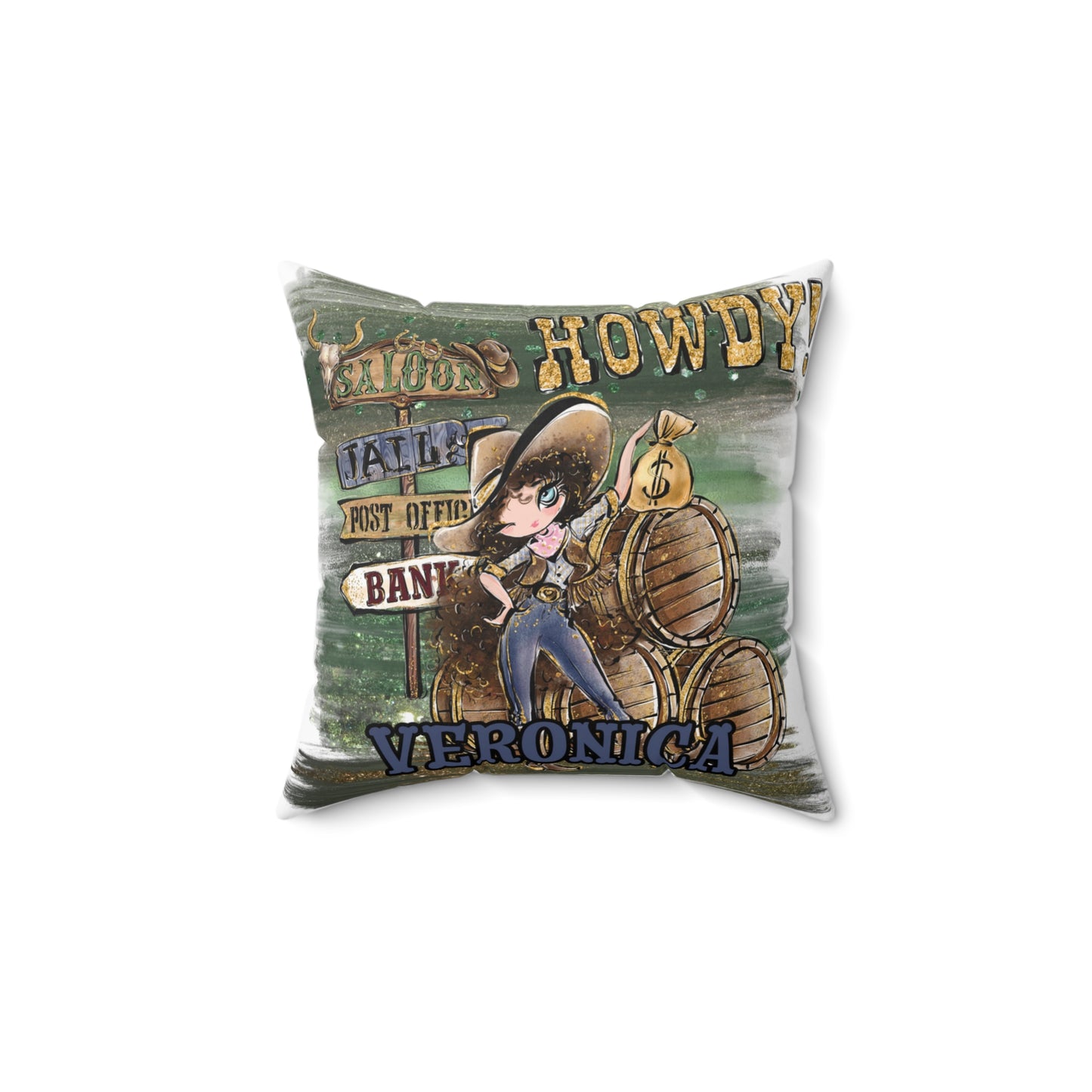 Personalised Howdy Cushion, Brown Curly Hair, Blue Eyes, Polyester Square Cushion, Christmas cushion