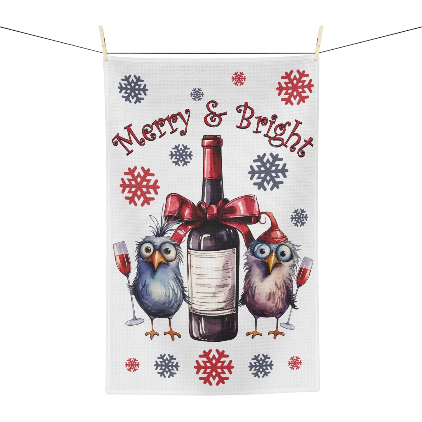 Microfiber Tea Towel, Merry & Bright Christmas Birds