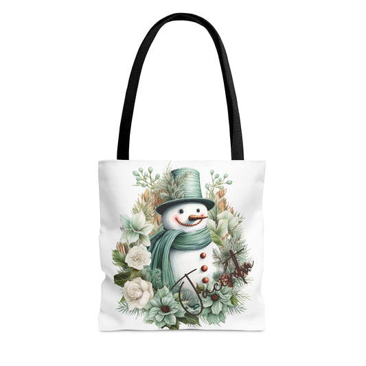 Snowman wreath Personalised Tote Bag, Christmas bag, Christmas Tote Bag, Personalised/Non-Personalised